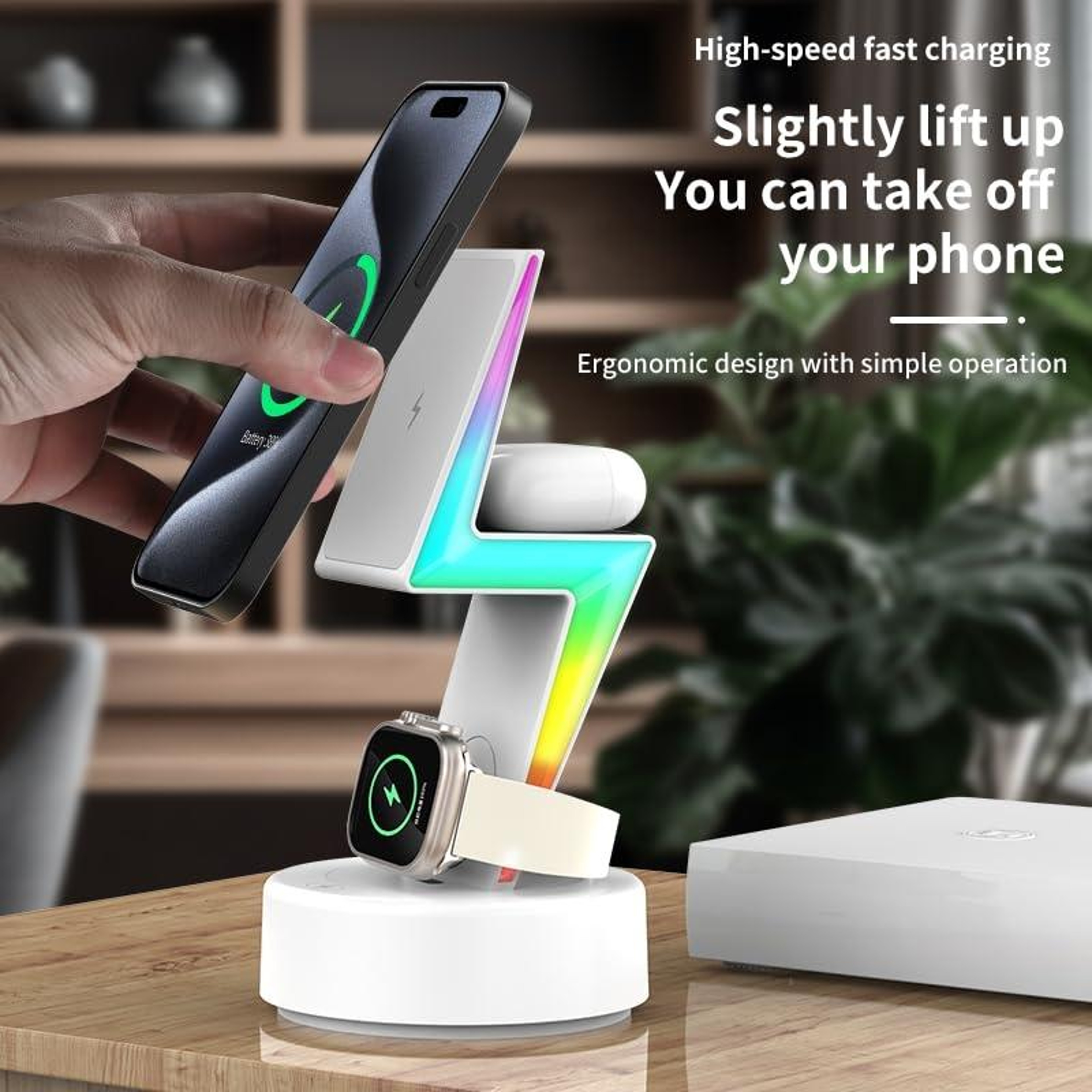 MagSafe 3 In 1 Wireless Charger Magnetic Charging Station with RGB Light for iPhone Apple Watch AirPods – view 7