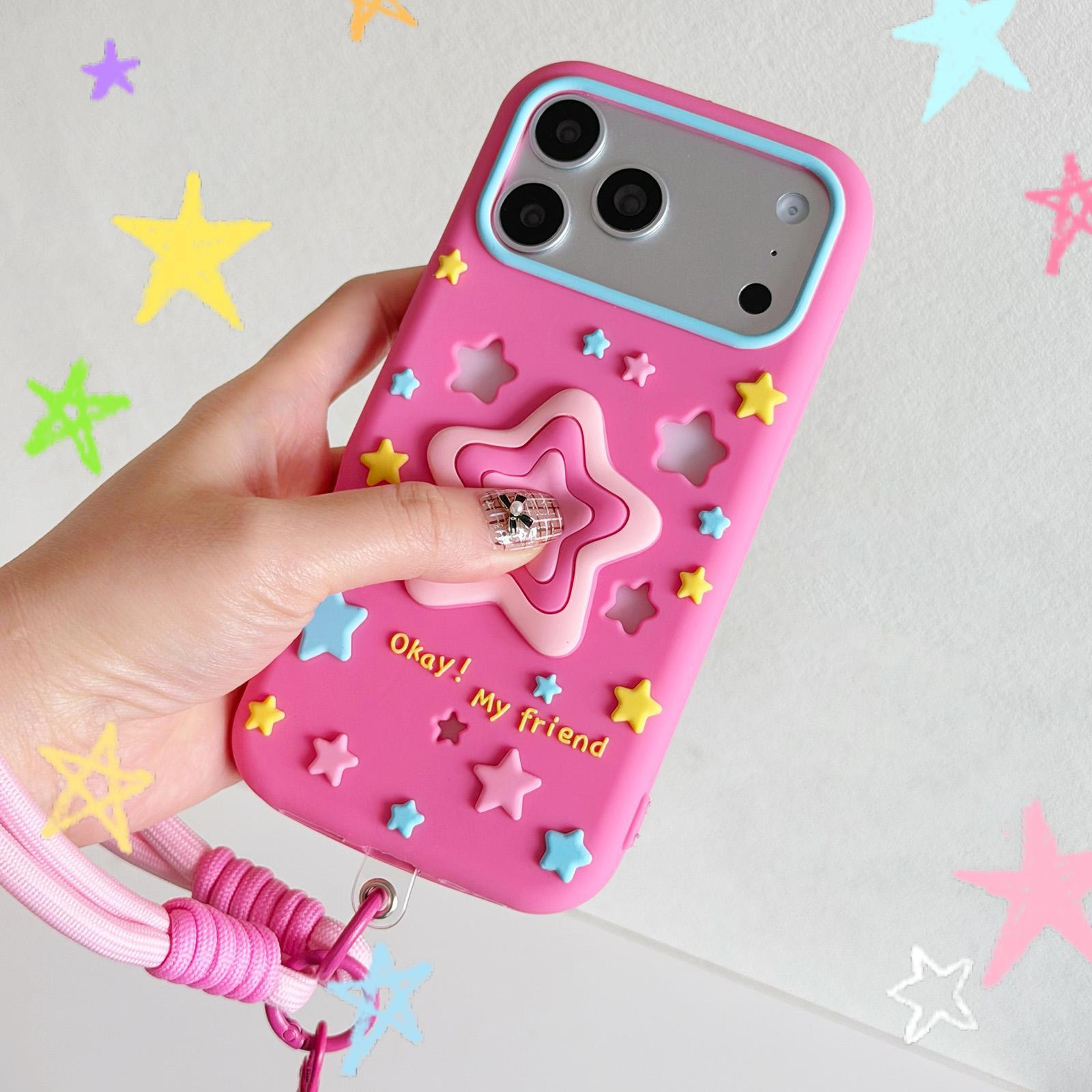 Cute Star IPhone 15 Pro Max Case Silicone Protective Phone Cover With Lanyard 2