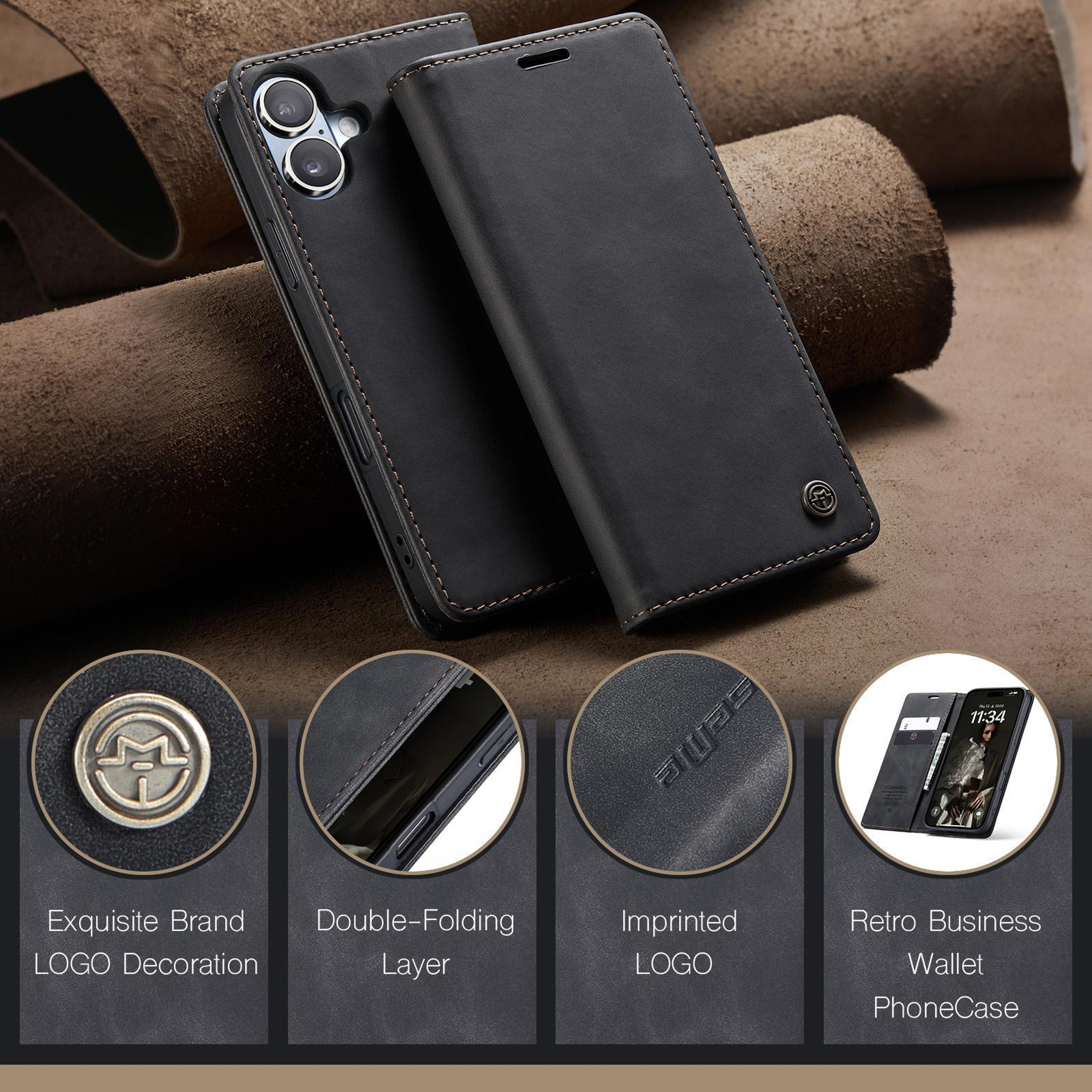 CaseMe IPhone 17 Leather Wallet Case With Stand Flip Phone Case Card Holder Cover 3
