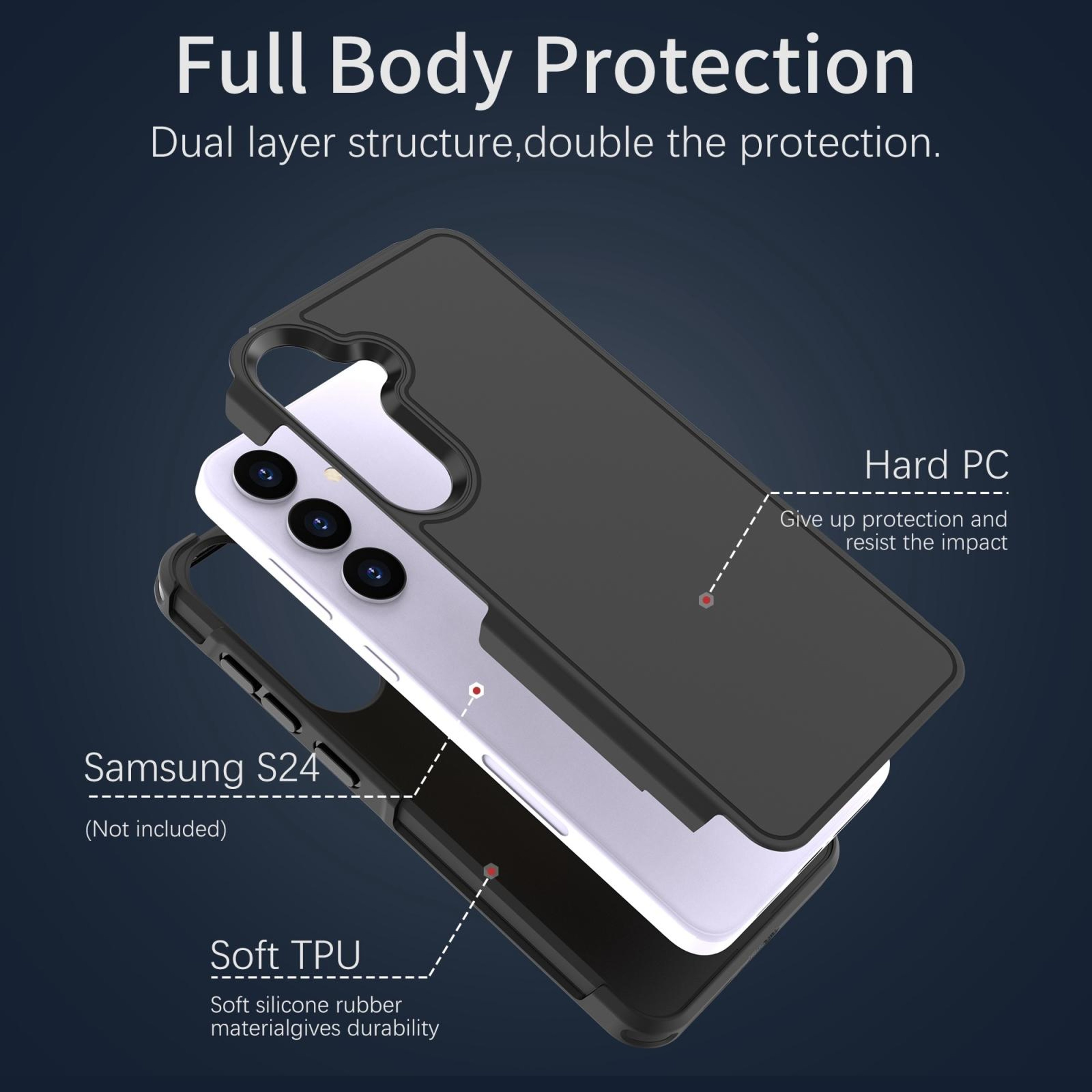 RedPepper Samsung Galaxy S24 case Rugged Shockproof Phone Case PC TPU Protective Cover Black – view 3