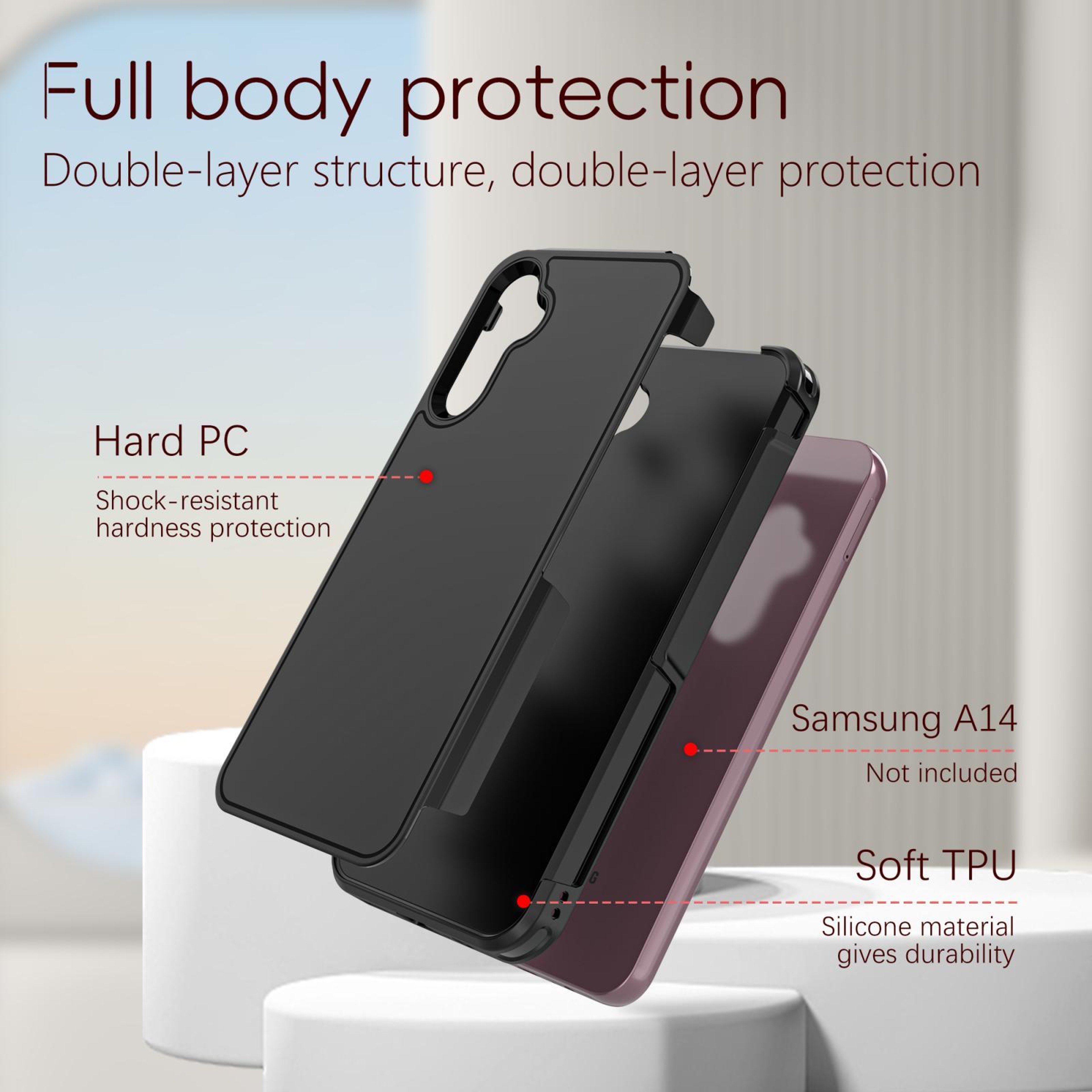 RedPepper Samsung Galaxy A14 Case Shockproof Hybrid Phone Case PC TPU Protective Cover Black – view 4