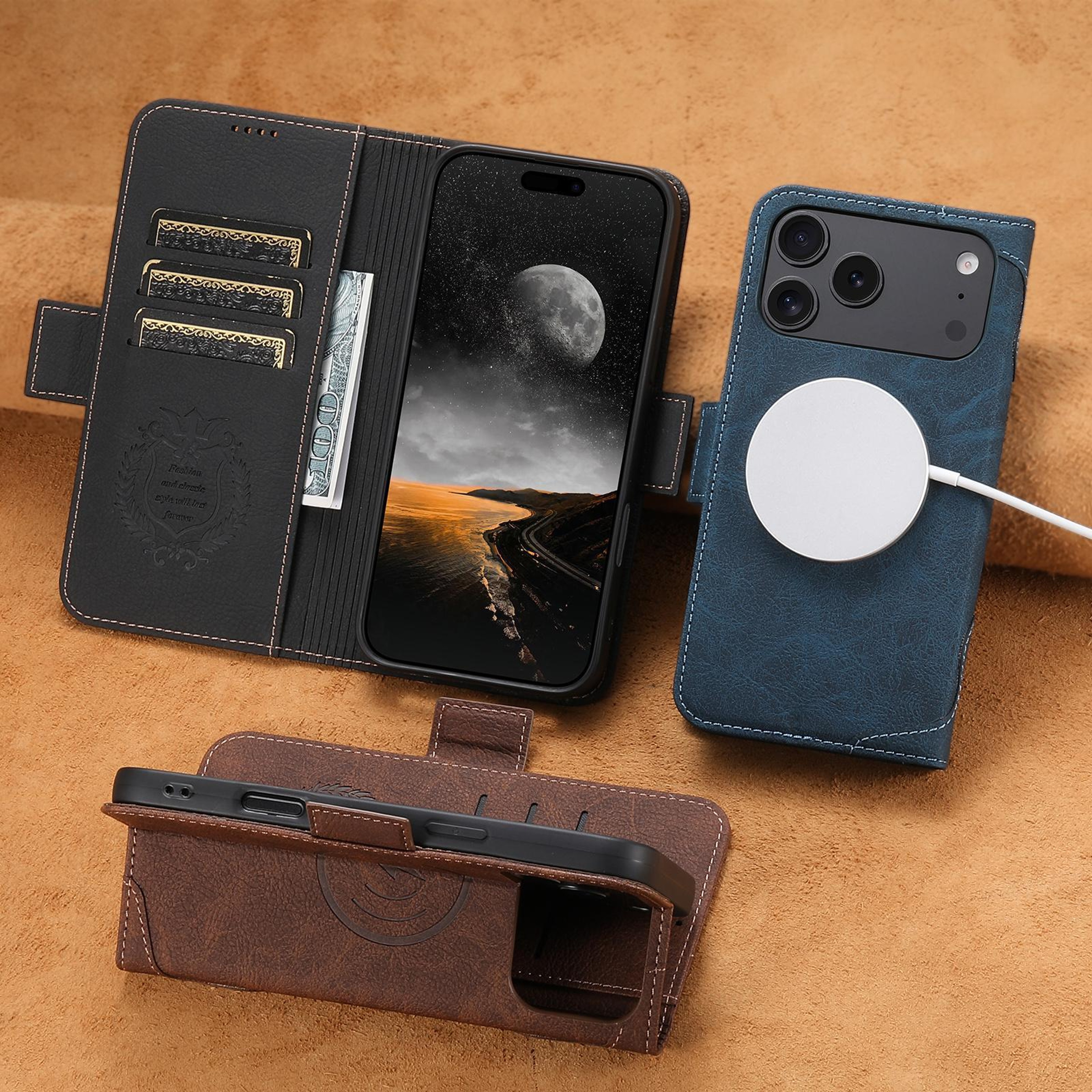 SUTENI J07 MagSafe Leather Case For IPhone Air Wallet Flip Phone Cover With Card Holder Stand 6