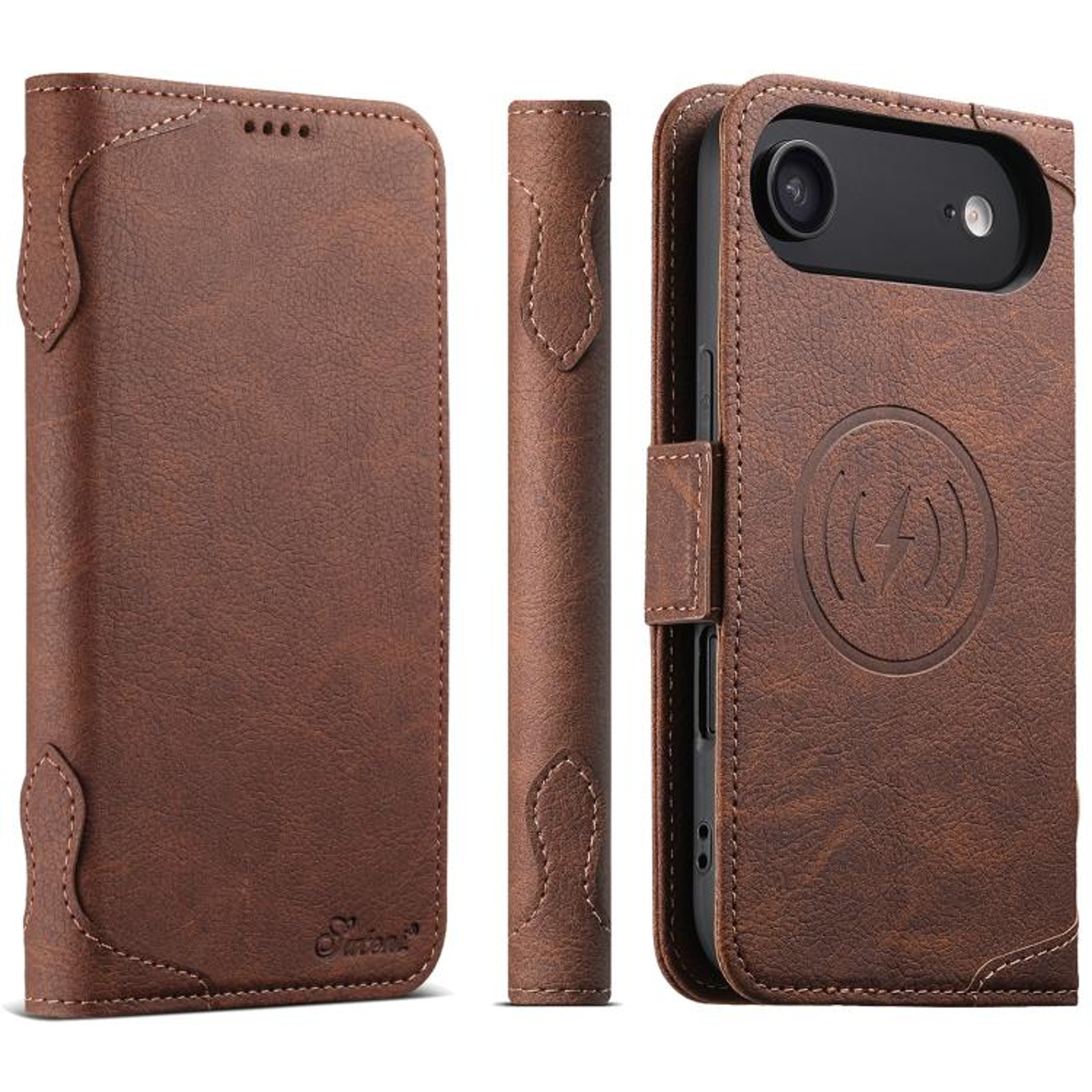 SUTENI J07 MagSafe Leather Case For IPhone Air Wallet Flip Phone Cover With Card Holder Stand 7