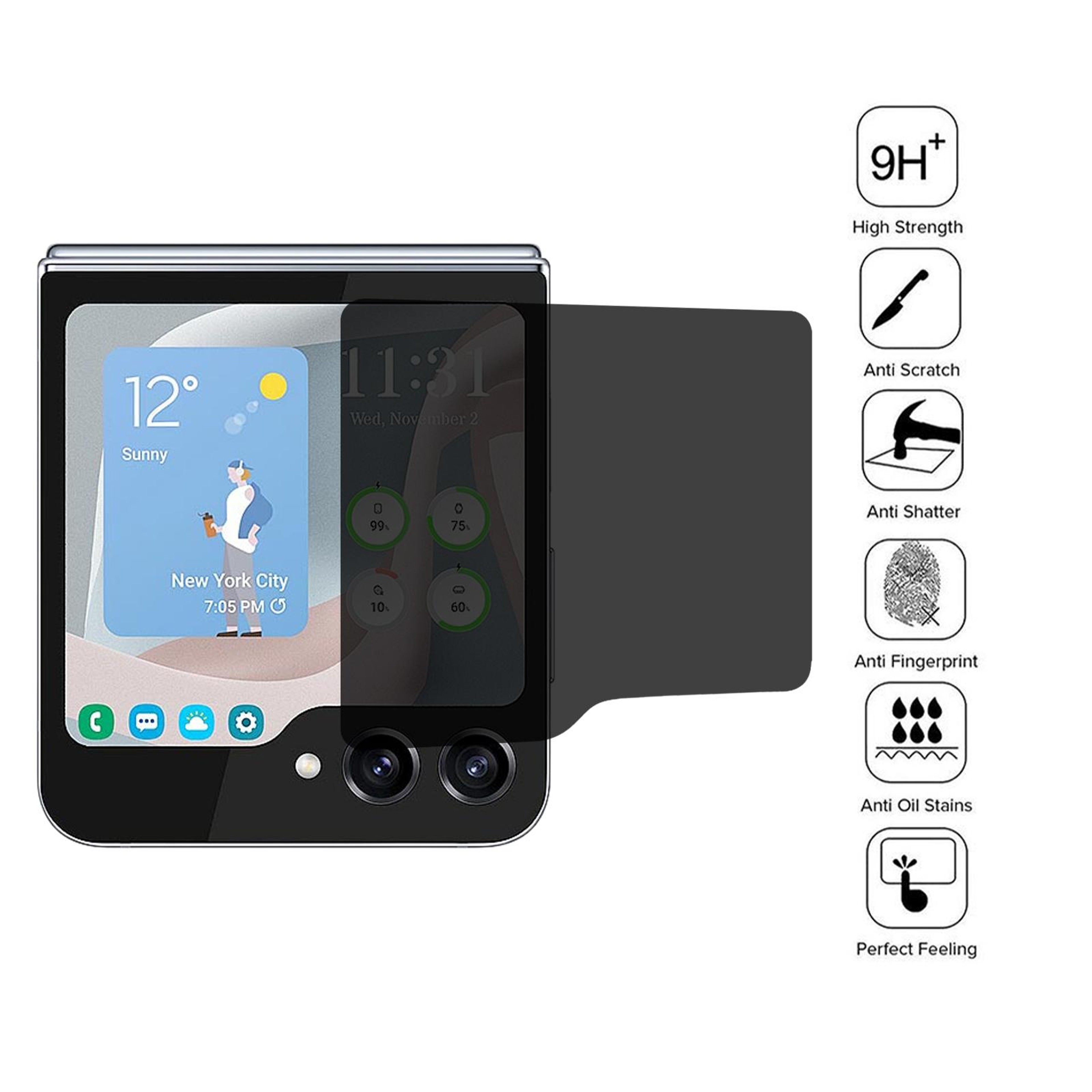 Samsung Galaxy Z Flip6 Privacy Tempered Glass External Screen Protector Full Cover HD Clear – view 3