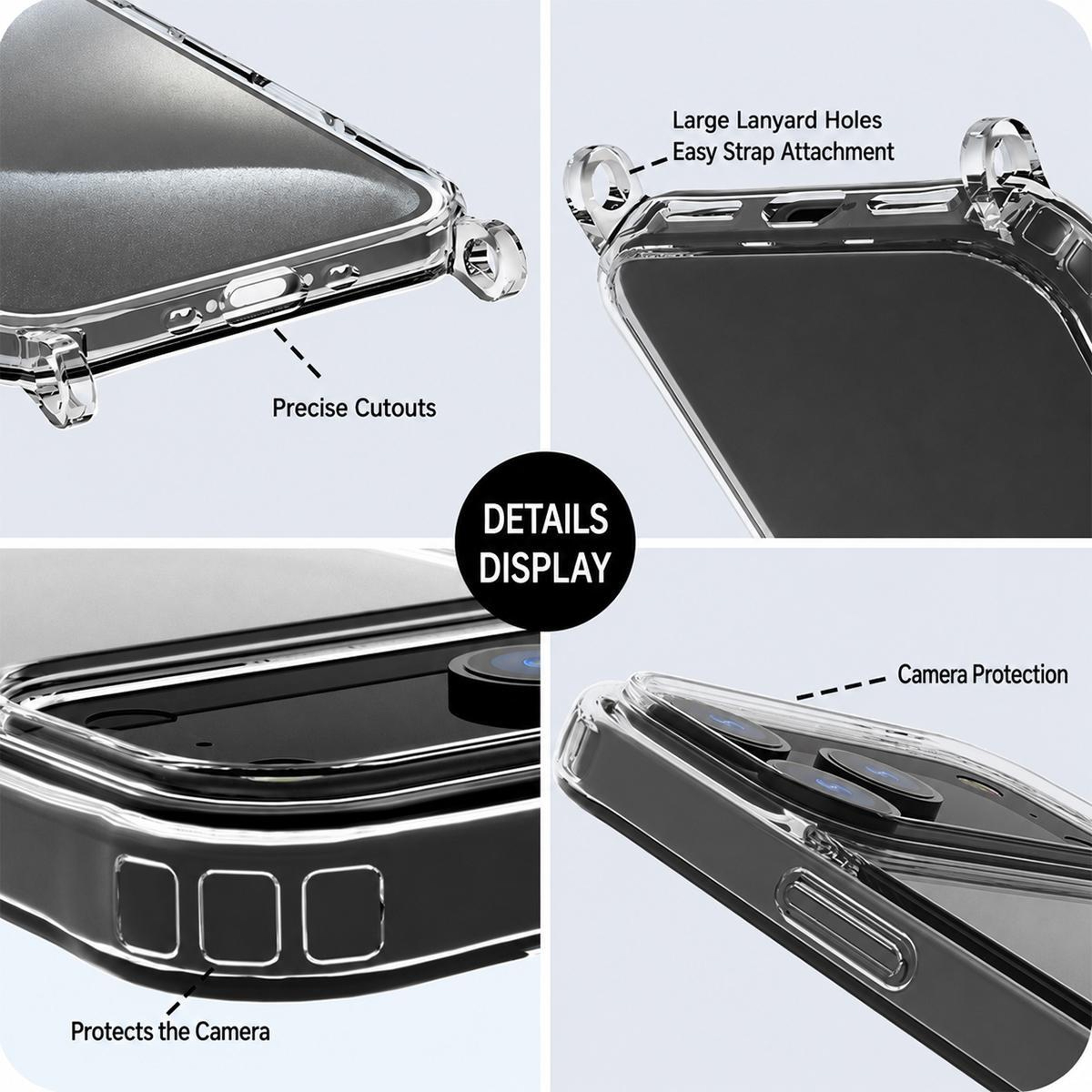 iPhone 17 Clear Phone Case with Airbag Corners Acrylic Back and Lanyard Holes – view 10