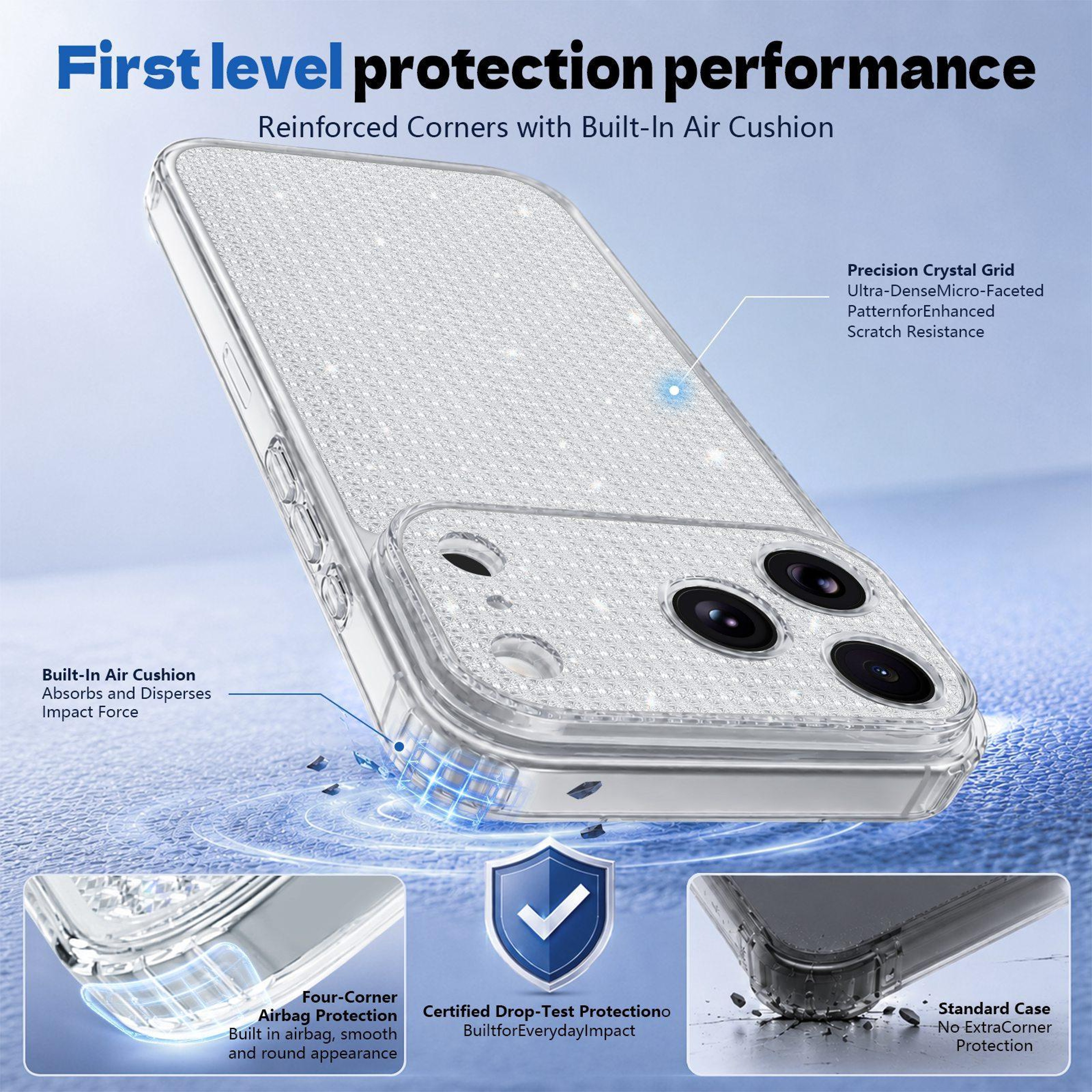 Luxury IPhone 15 Pro Max Case With Glitter Rhinestones  Shockproof Airbag Protection 1