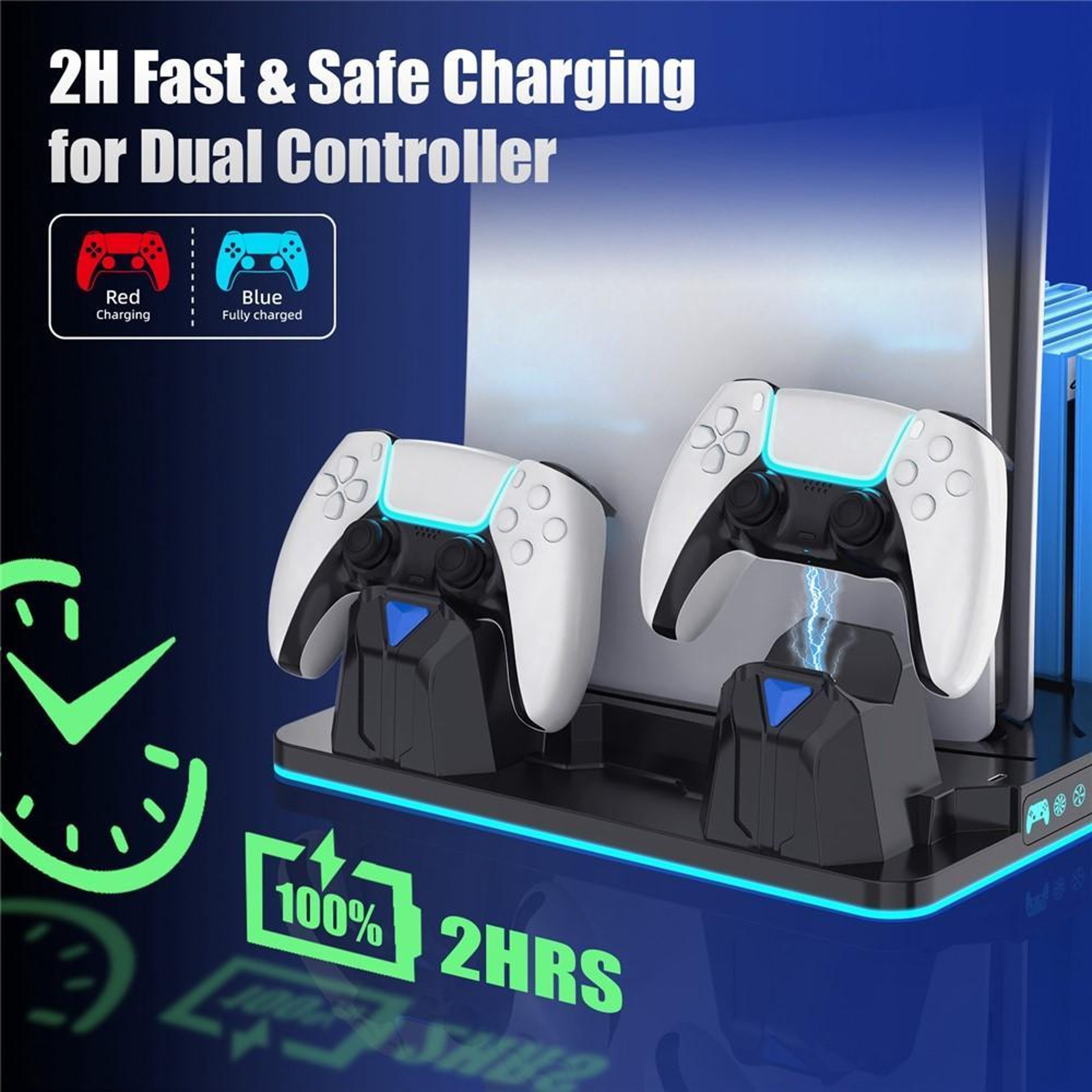 PS5 Cooling Stand with Dual Controller Charging Station, RGB Lighting and Game Storage – view 3
