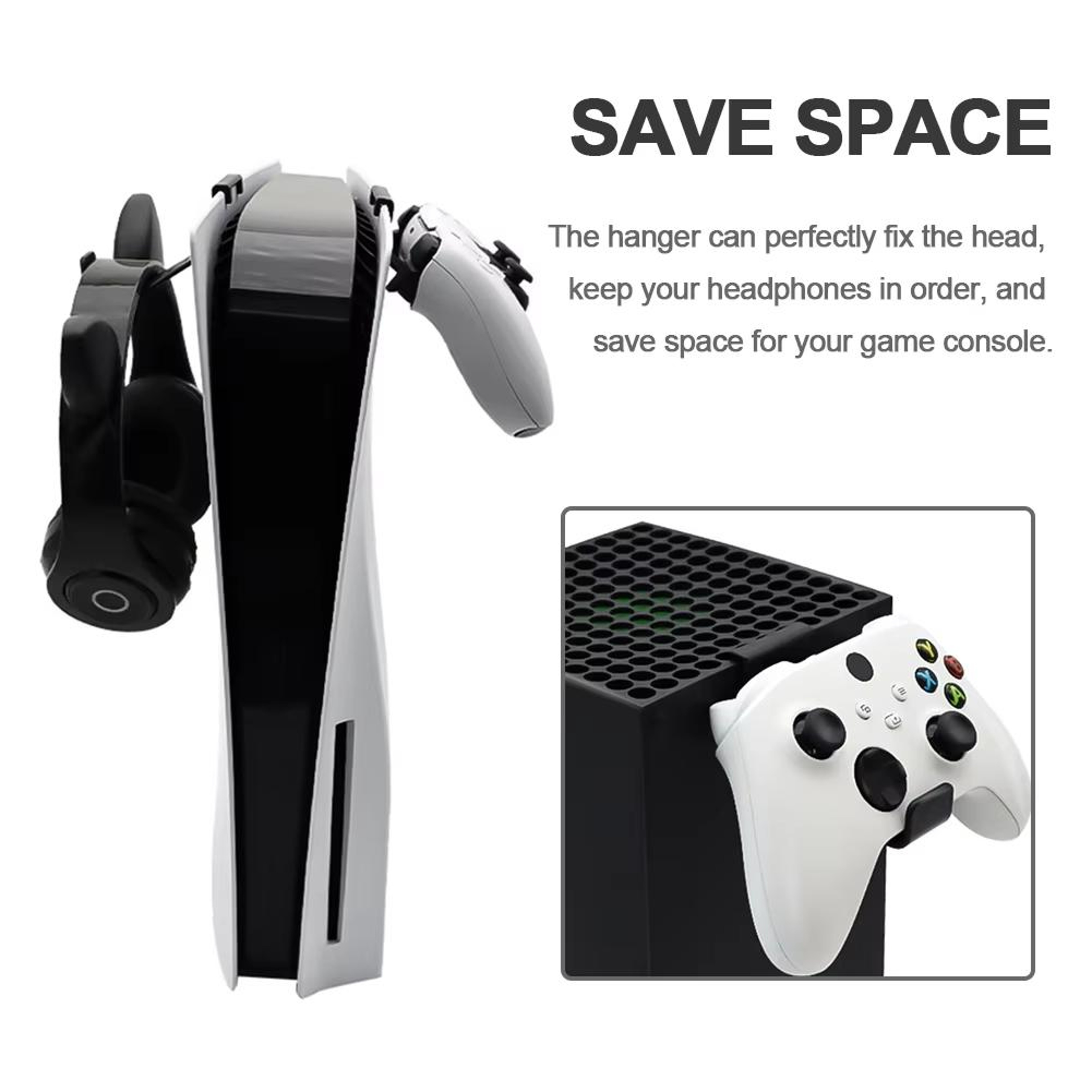 PS5 Headset Holder and Xbox Series X Headphone Hanger,  Console Mount – view 3