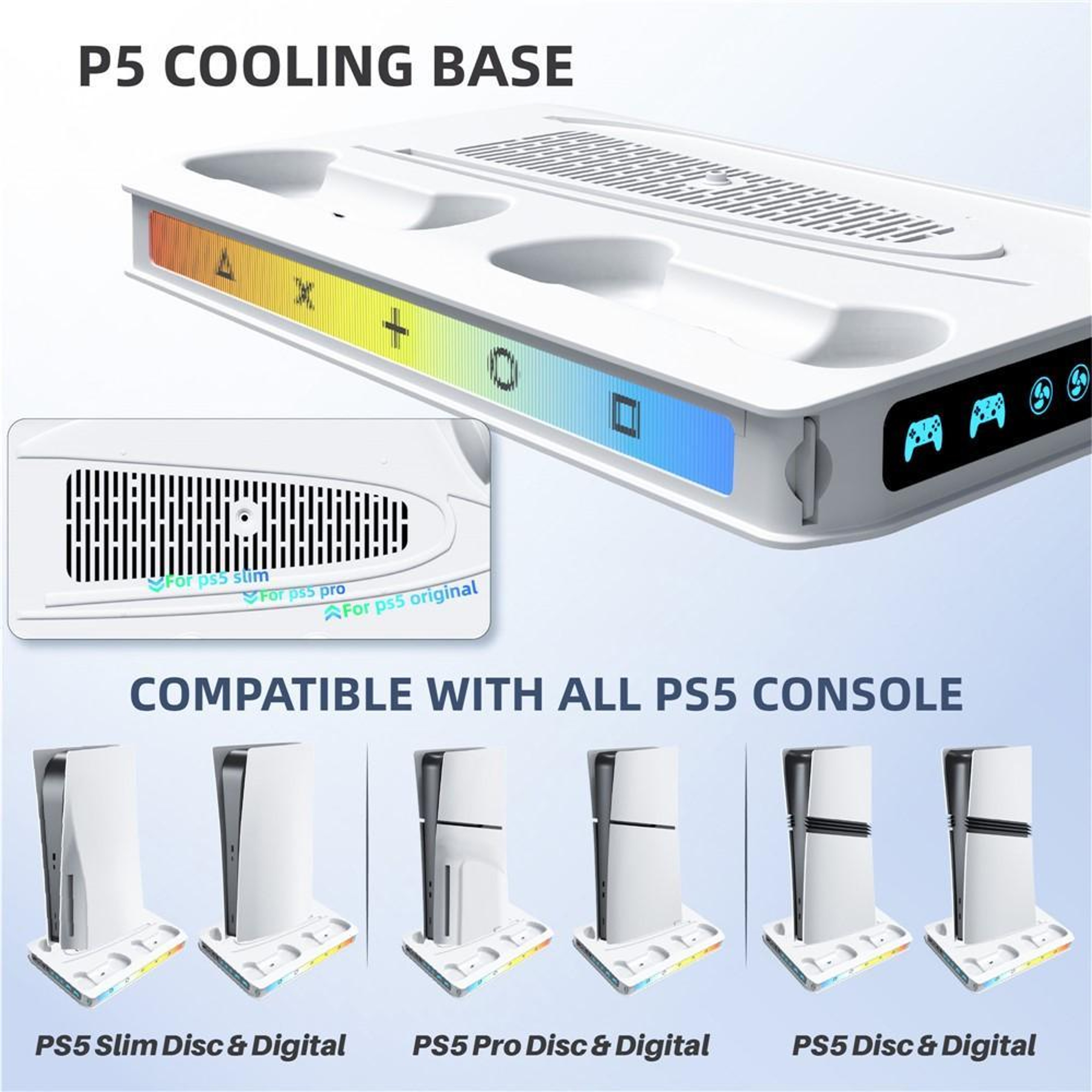 PS5 Cooling Stand with Dual Controller Charger, RGB Lighting and USB Hub for PS5 Pro, Slim and PS5 – view 2
