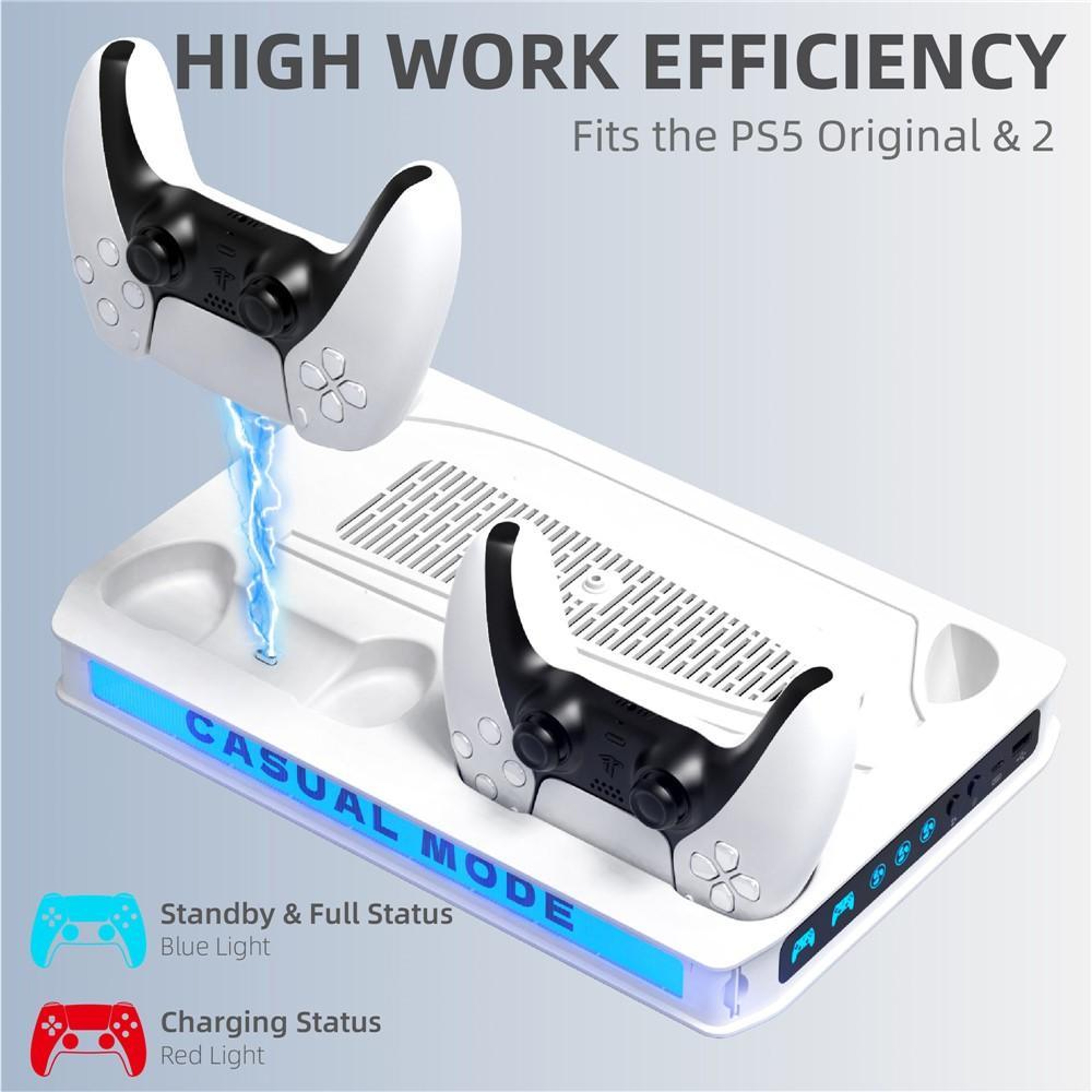 PS5 Cooling Stand with Dual Controller Charger, RGB Lighting and USB Hub for PS5 Pro, Slim and PS5 – view 4