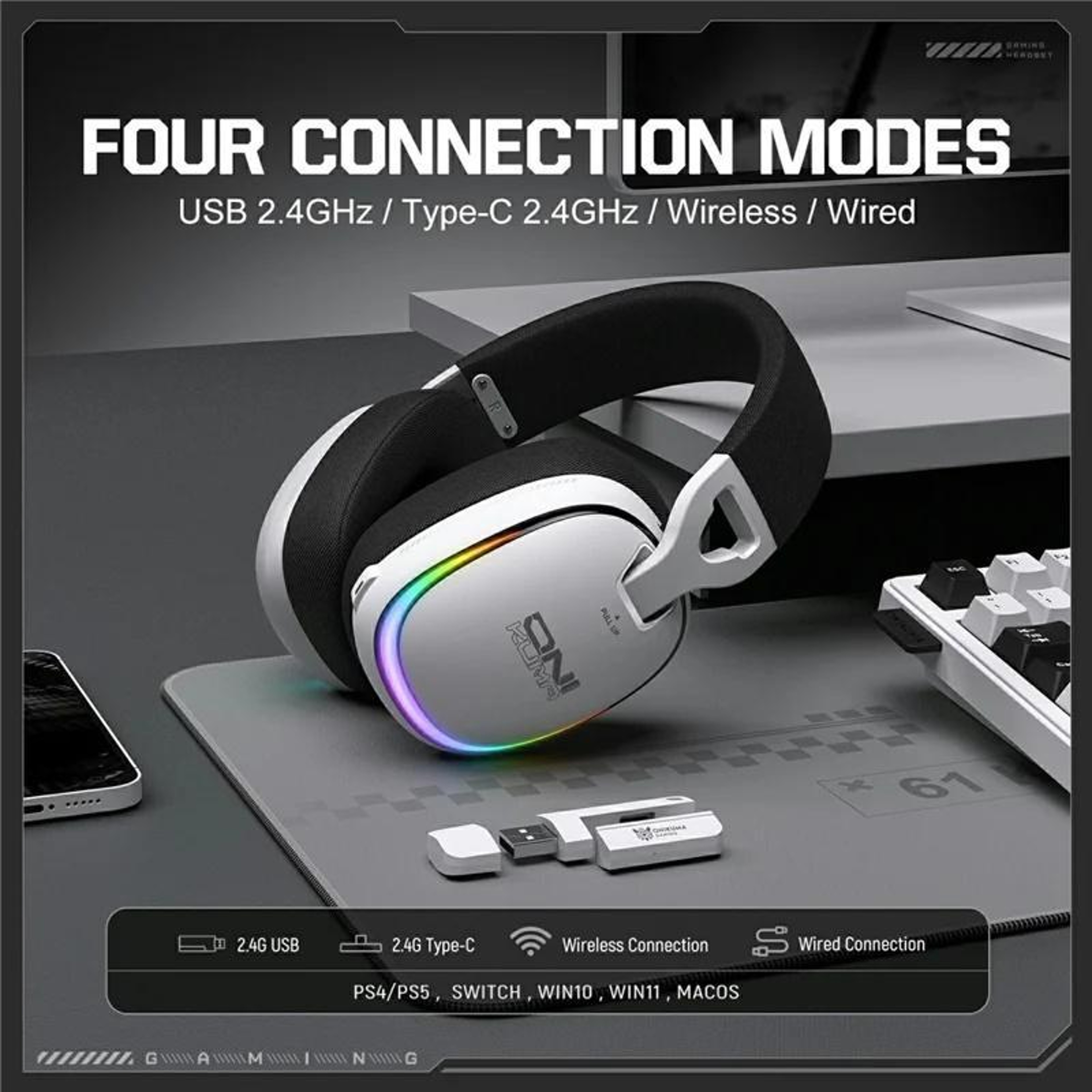 ONIKUMA GT805 Wireless Gaming Headset with RGB, 2.4GHz Low Latency and 60H Battery – view 7