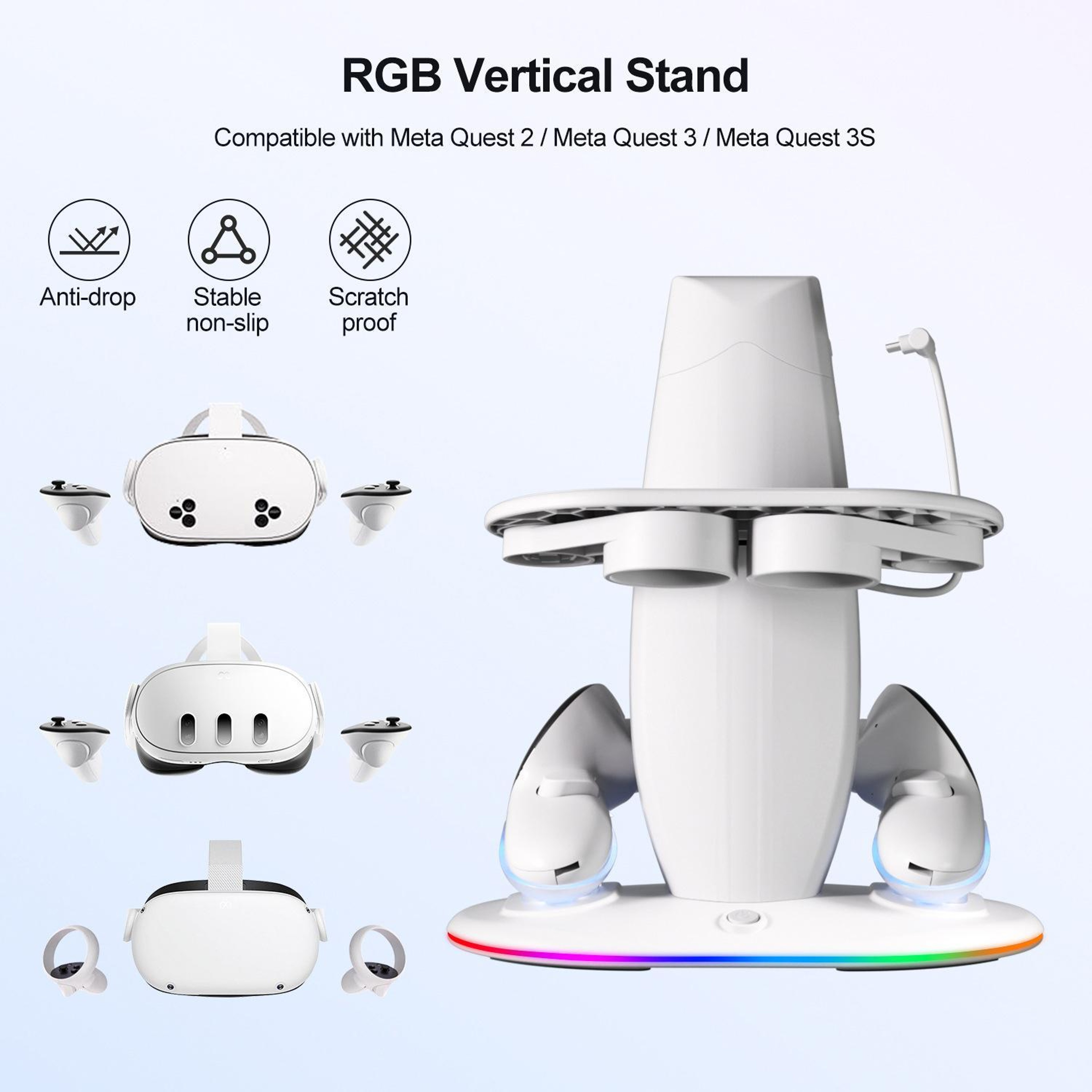 WG68 Meta Quest 3 Charging Stand with RGB Lighting, Fast Charging Dock for Quest 2, 3 and 3S – view 4