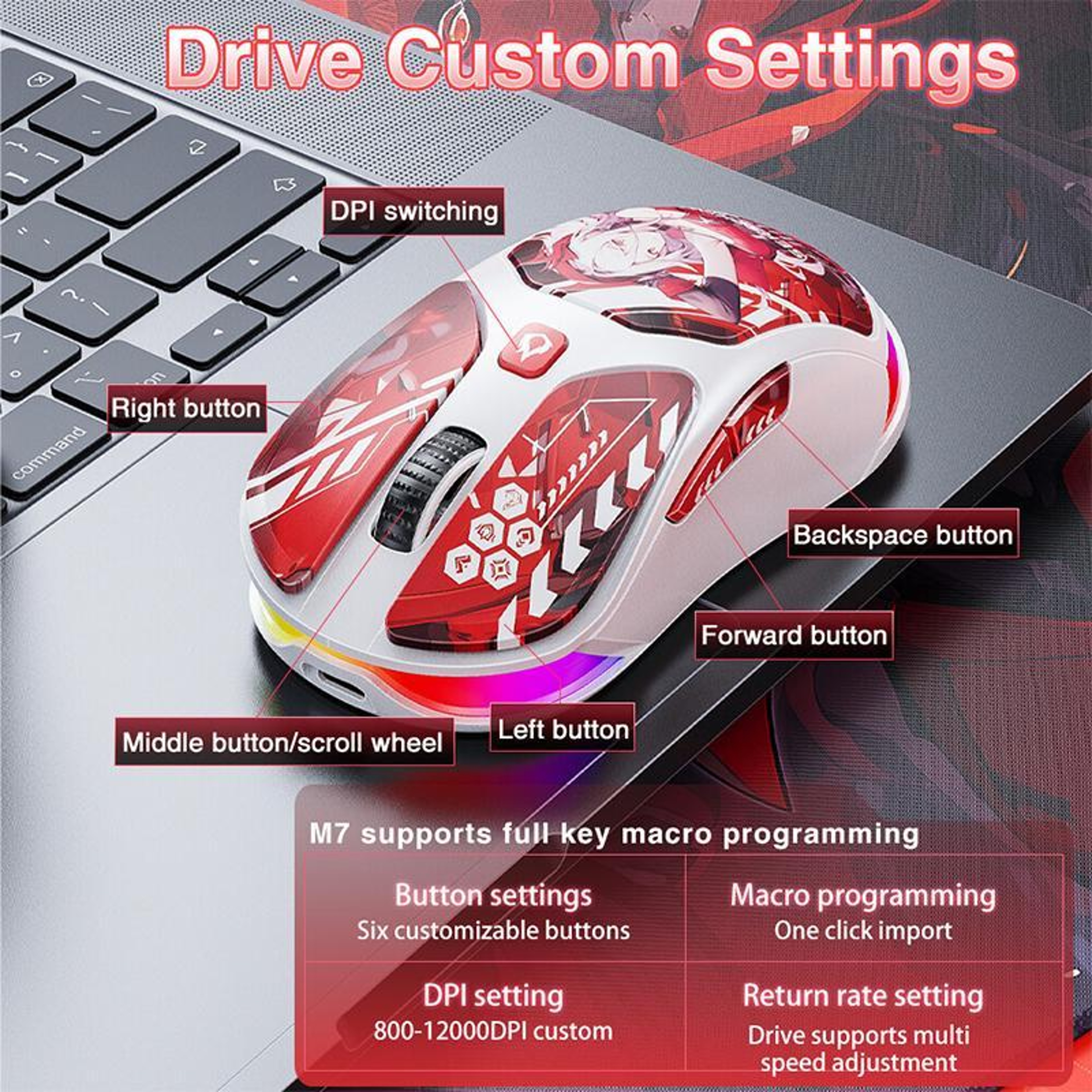 LINGBAO M7 Wireless Gaming Mouse With 12000 DPI Bluetooth And 24GHz TripleMode Connection 6