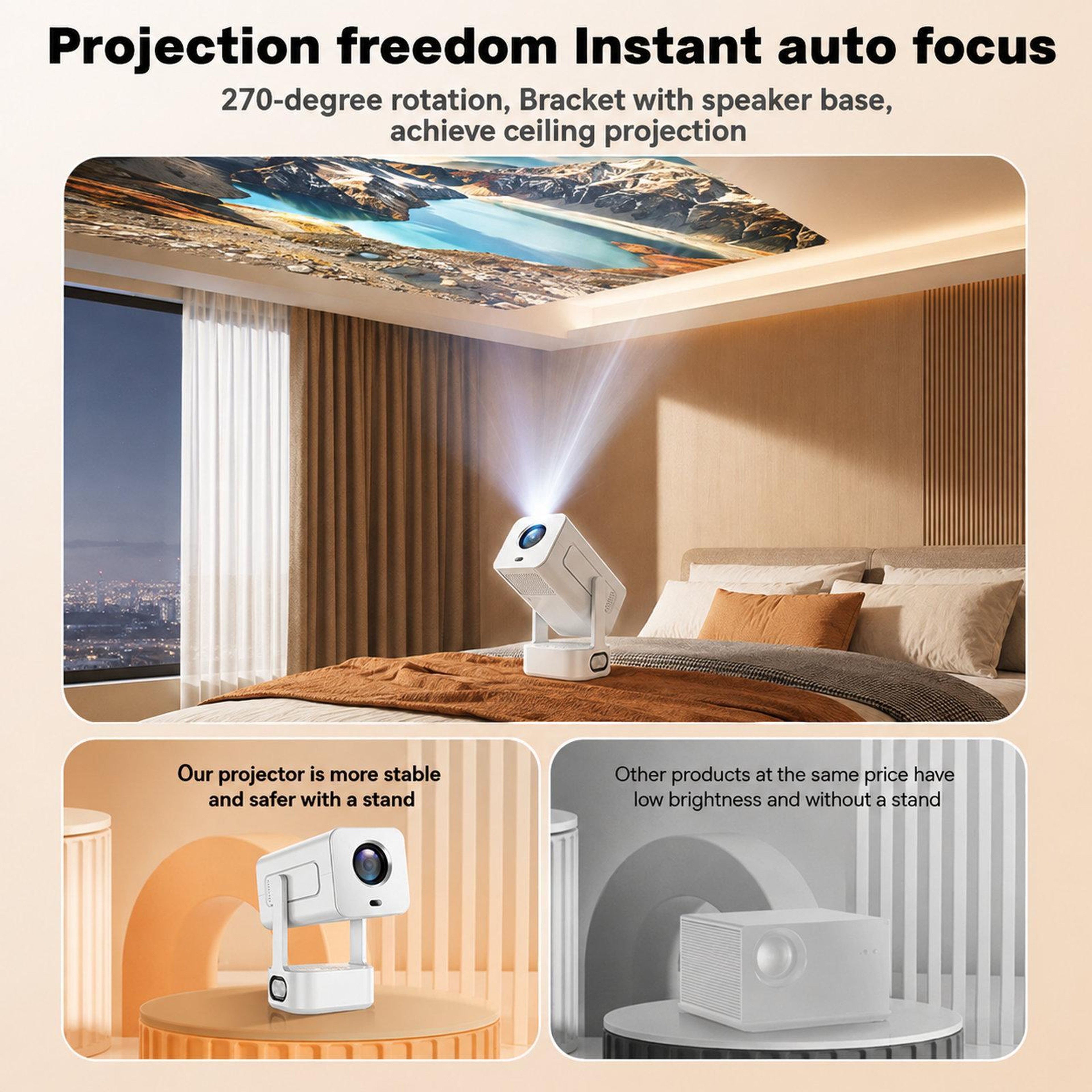 C360 Portable Mini Projector with 1080P HD, Auto Focus, 270° Stand and Built-In Speaker – view 7