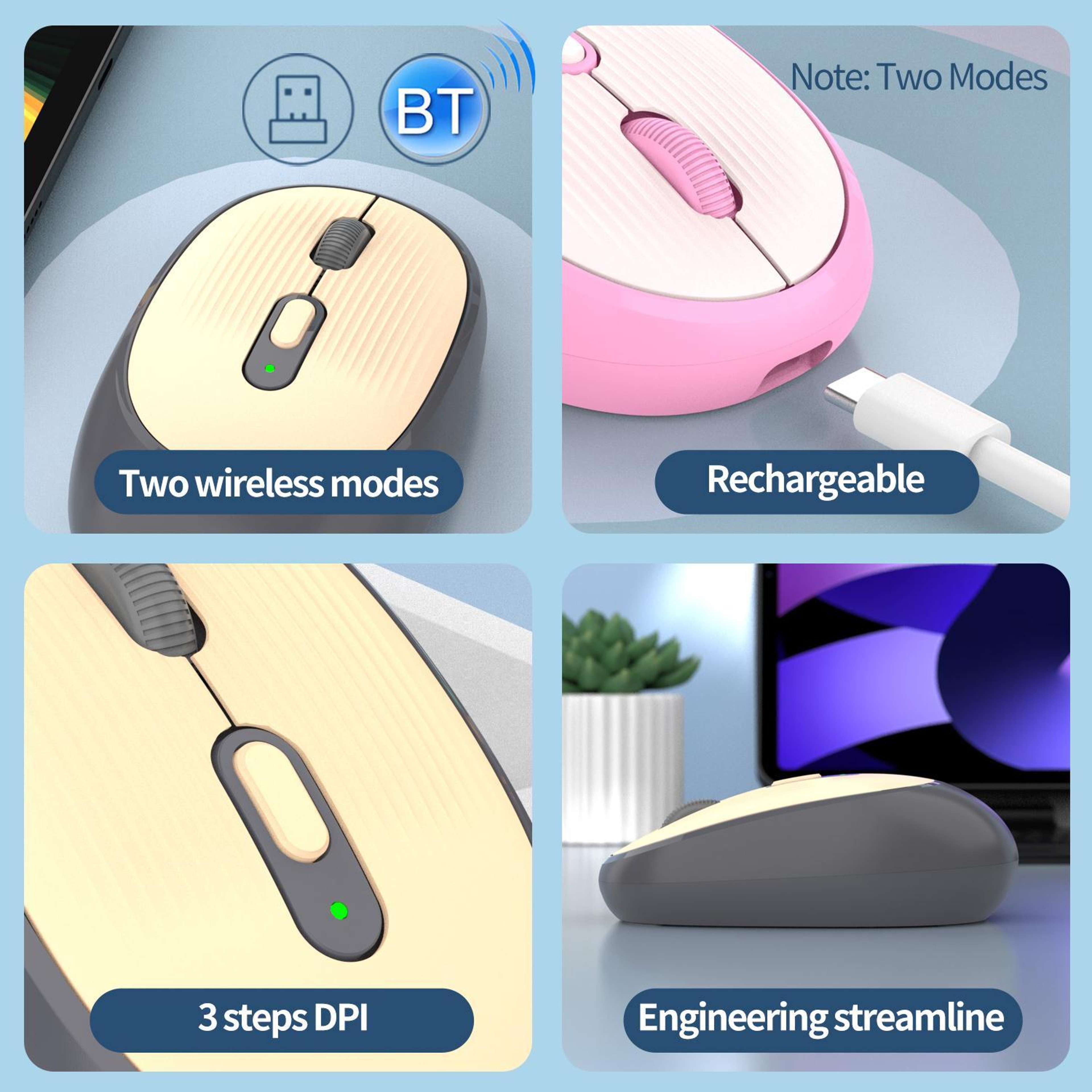 SHIPADOO W300 Rechargeable Wireless Mouse with Bluetooth and 2.4G Dual Mode – view 7