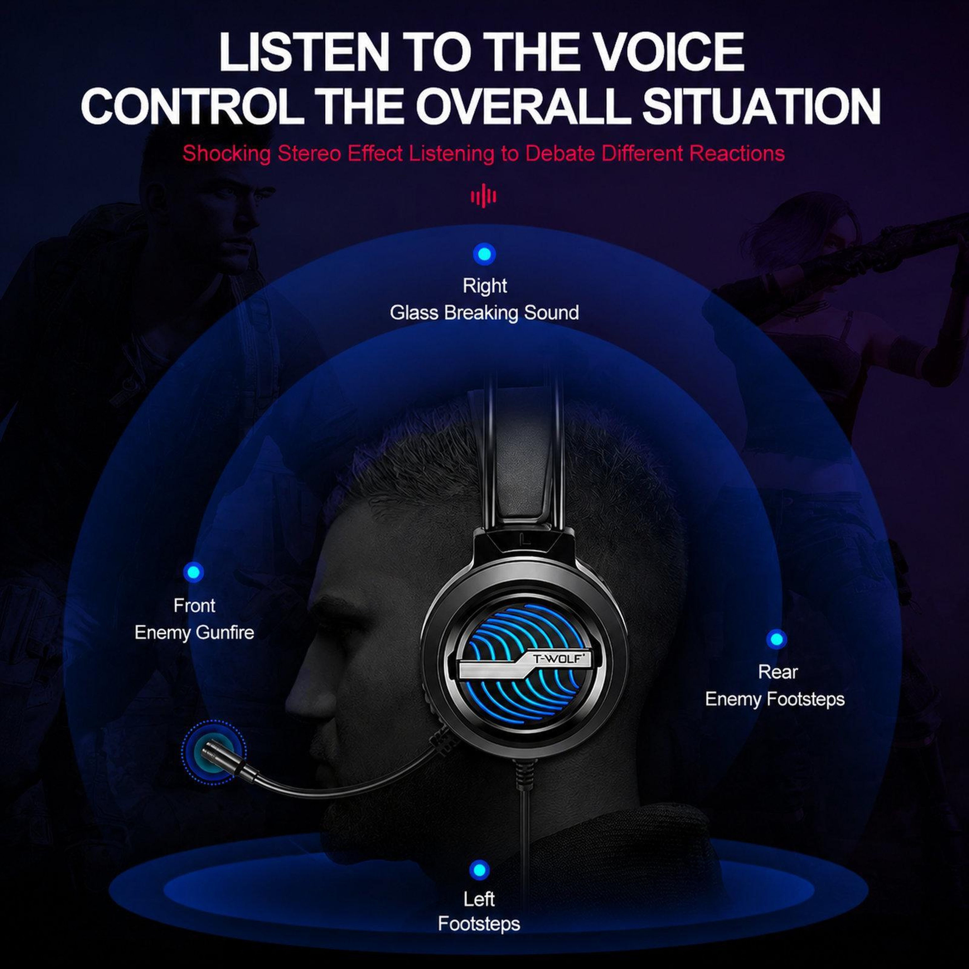 T-WOLF H130 Wired Gaming Headset with Microphone, 50mm Drivers and RGB Lighting – view 6