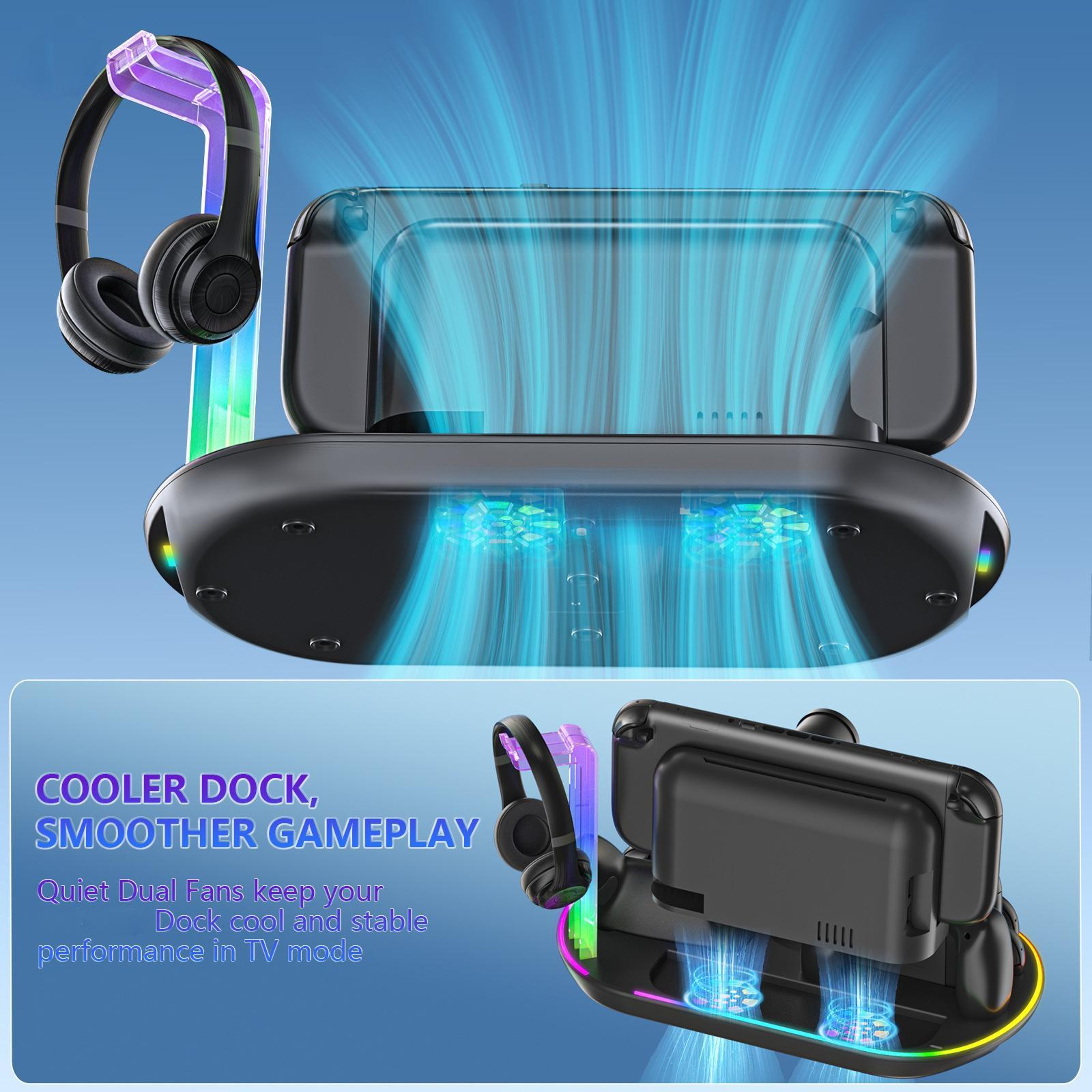 JYS NS2322 Nintendo Switch 2 Charging Station with Cooling Fans, RGB Light and Controller Storage – view 10