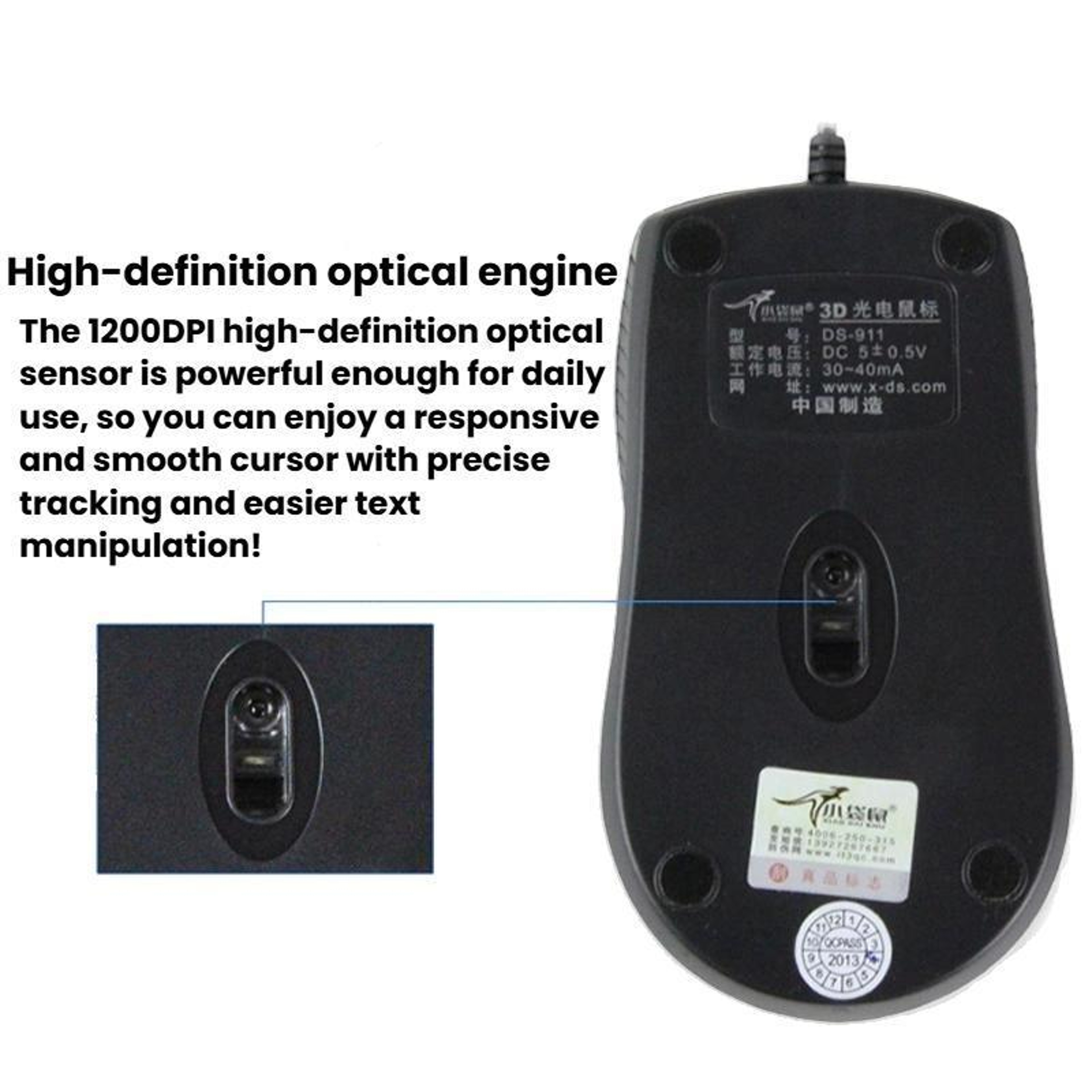 Little Kangaroo DS-911 Wired USB Mouse 1200 DPI Ambidextrous Optical Mouse for Laptop and Desktop – view 3