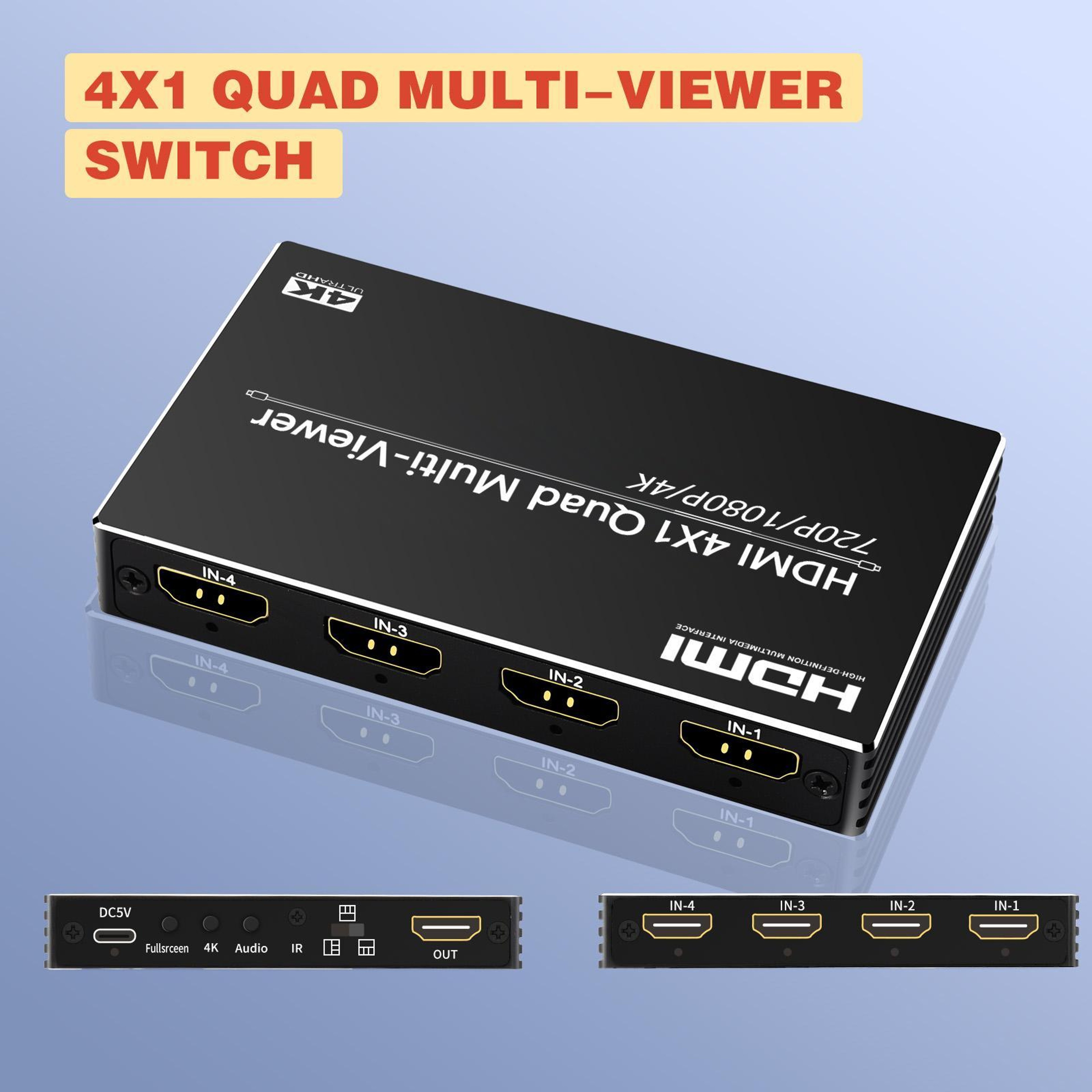 NK-BT41 4K HDMI Multi-Viewer 4x1 HDMI Switcher with Quad Screen Display and Remote Control – view 5