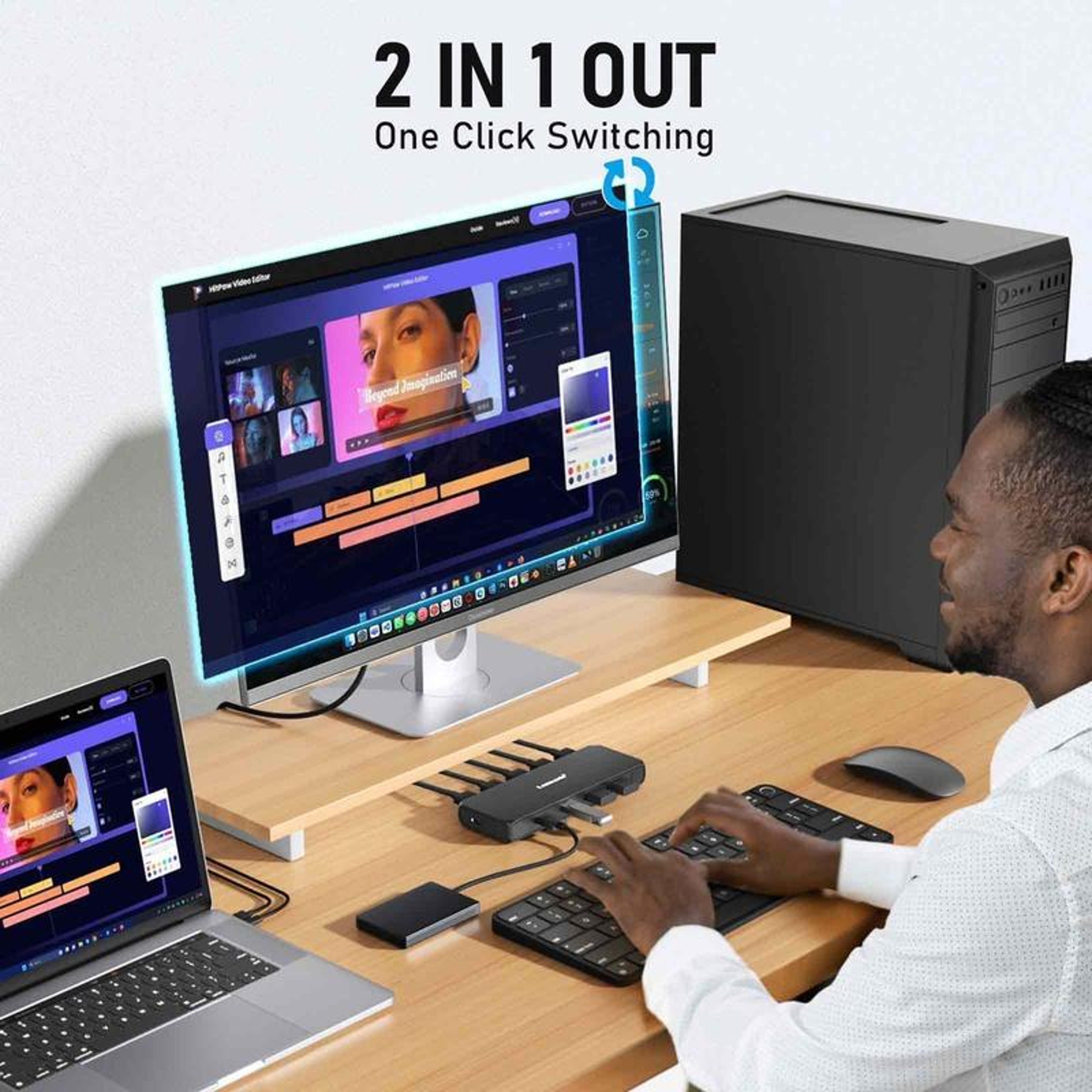 Lemorele G98 KVM Switch 6-In-3-Out Multi-Computer Monitor Keyboard Mouse Sharing Switch – view 5