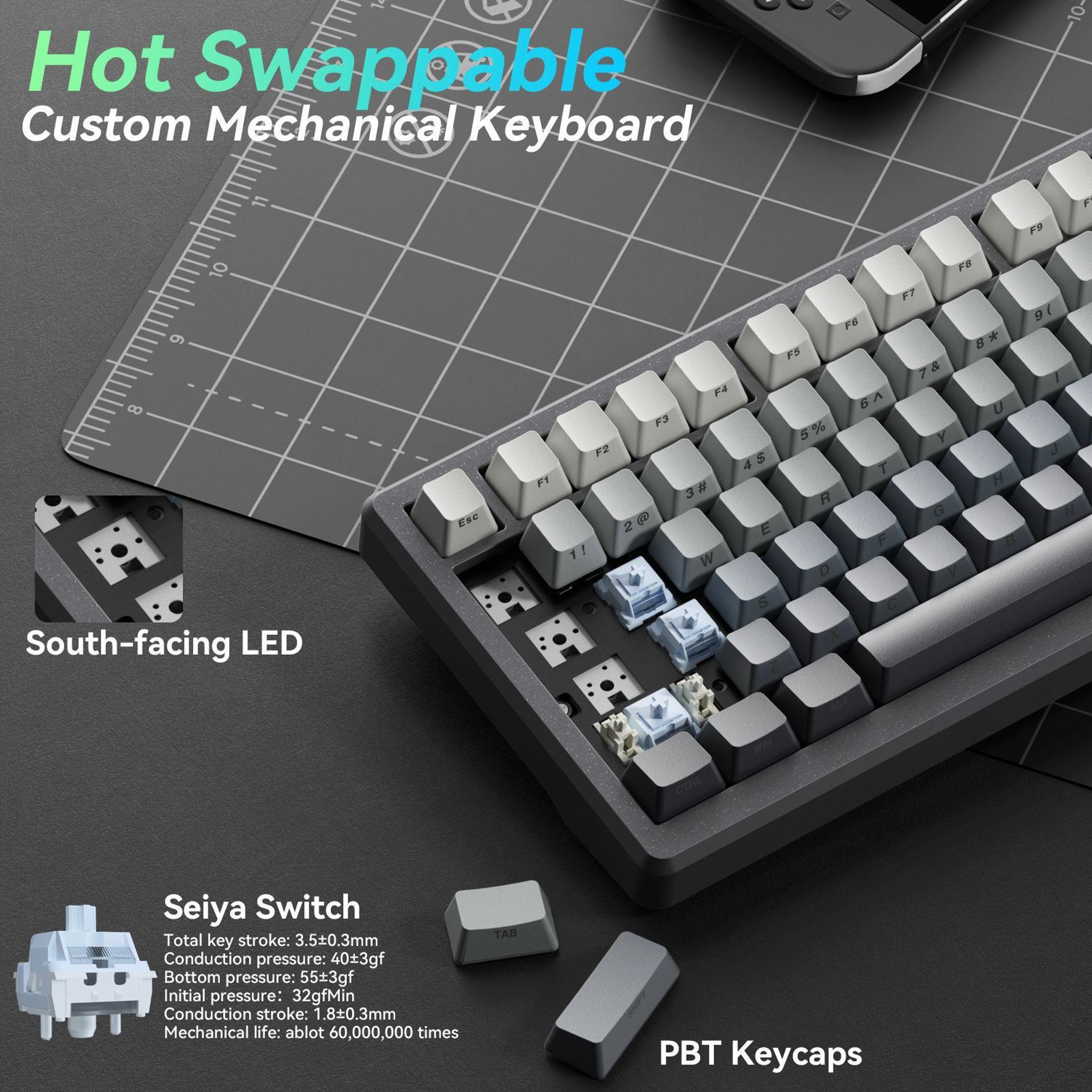 SOLAKAKA Ki75 Wireless Mechanical Keyboard with Seiya Switches, RGB and Aluminum Gasket Build – view 7