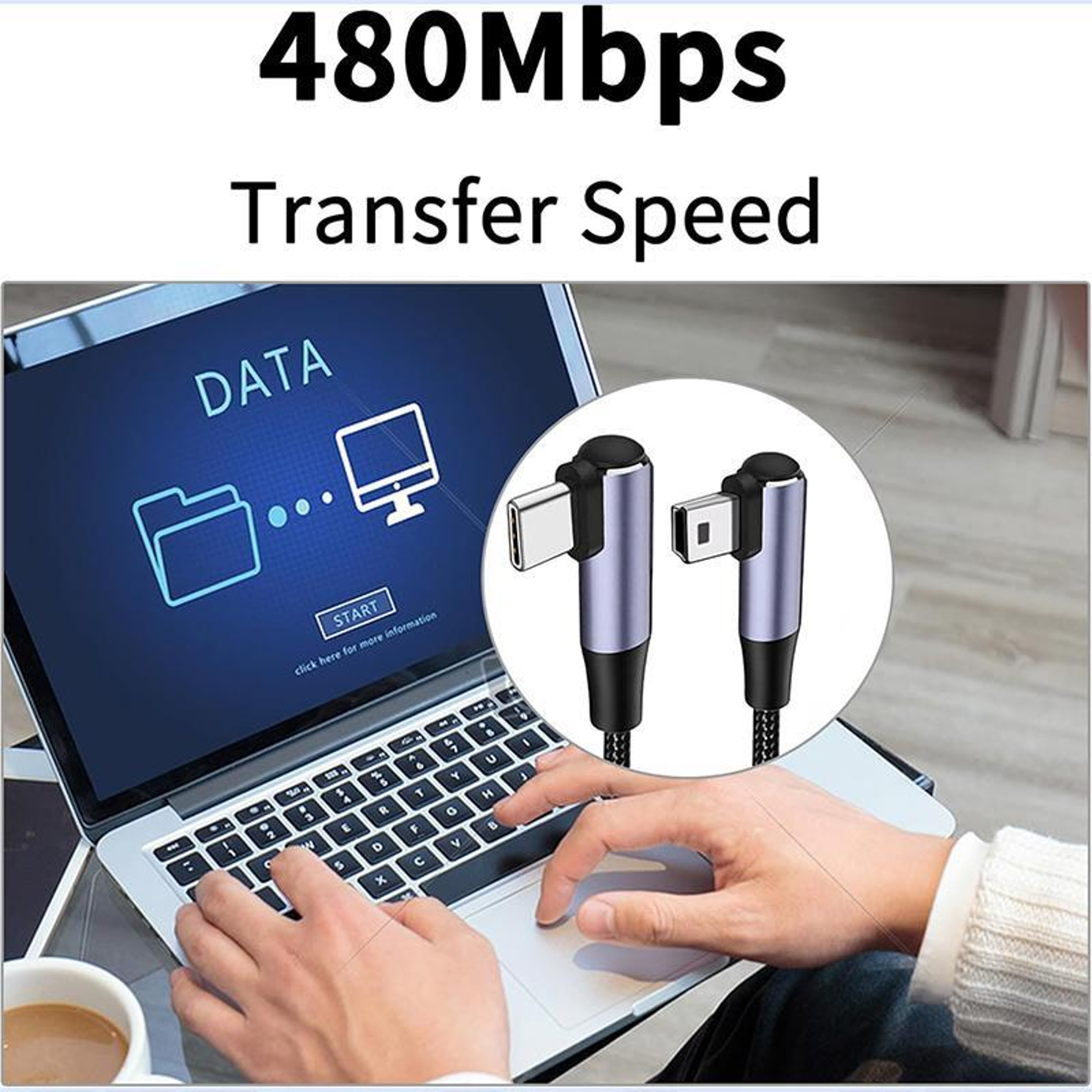 ENKAY 90 Degree USB C to Mini USB Cable 1m, 480Mbps Braided Charging and Data Cord – view 4