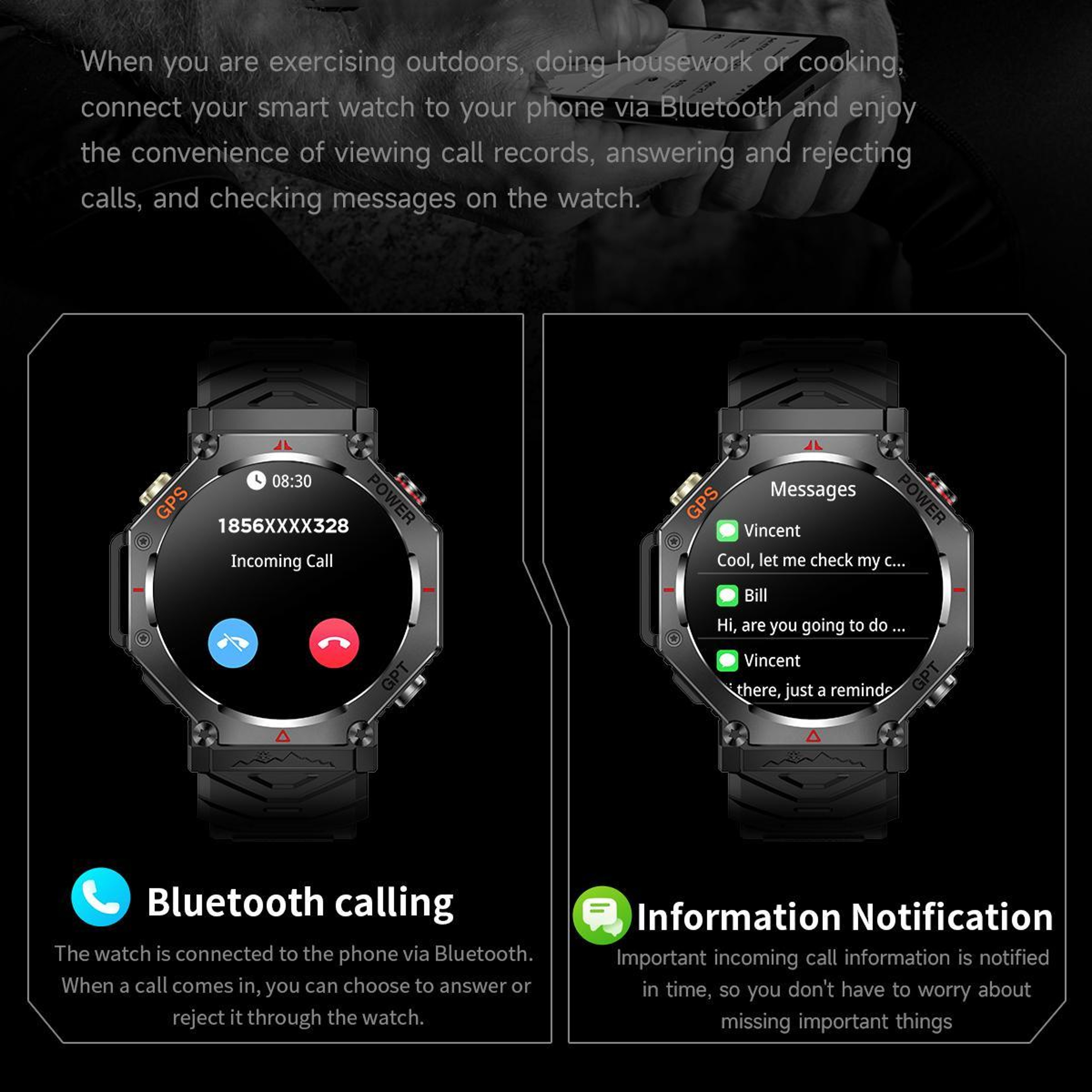 KC91 Outdoor GPS Smartwatch with Flashlight, 3ATM Water Resistance and Bluetooth Calling – view 15