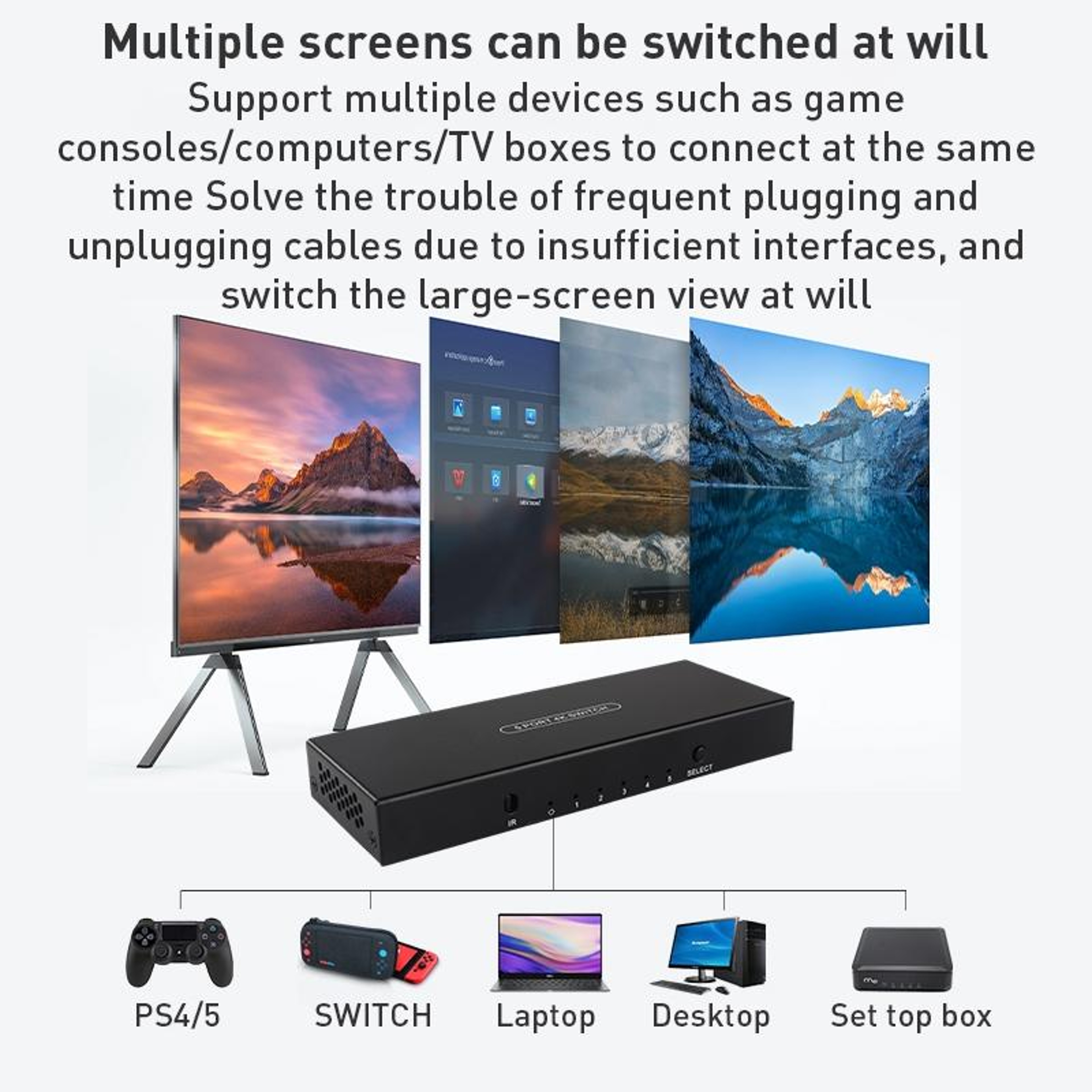 Measy SWH4651 4K 60Hz HDMI Switch 5 Port HDMI 2.0 Switcher with Remote – view 2