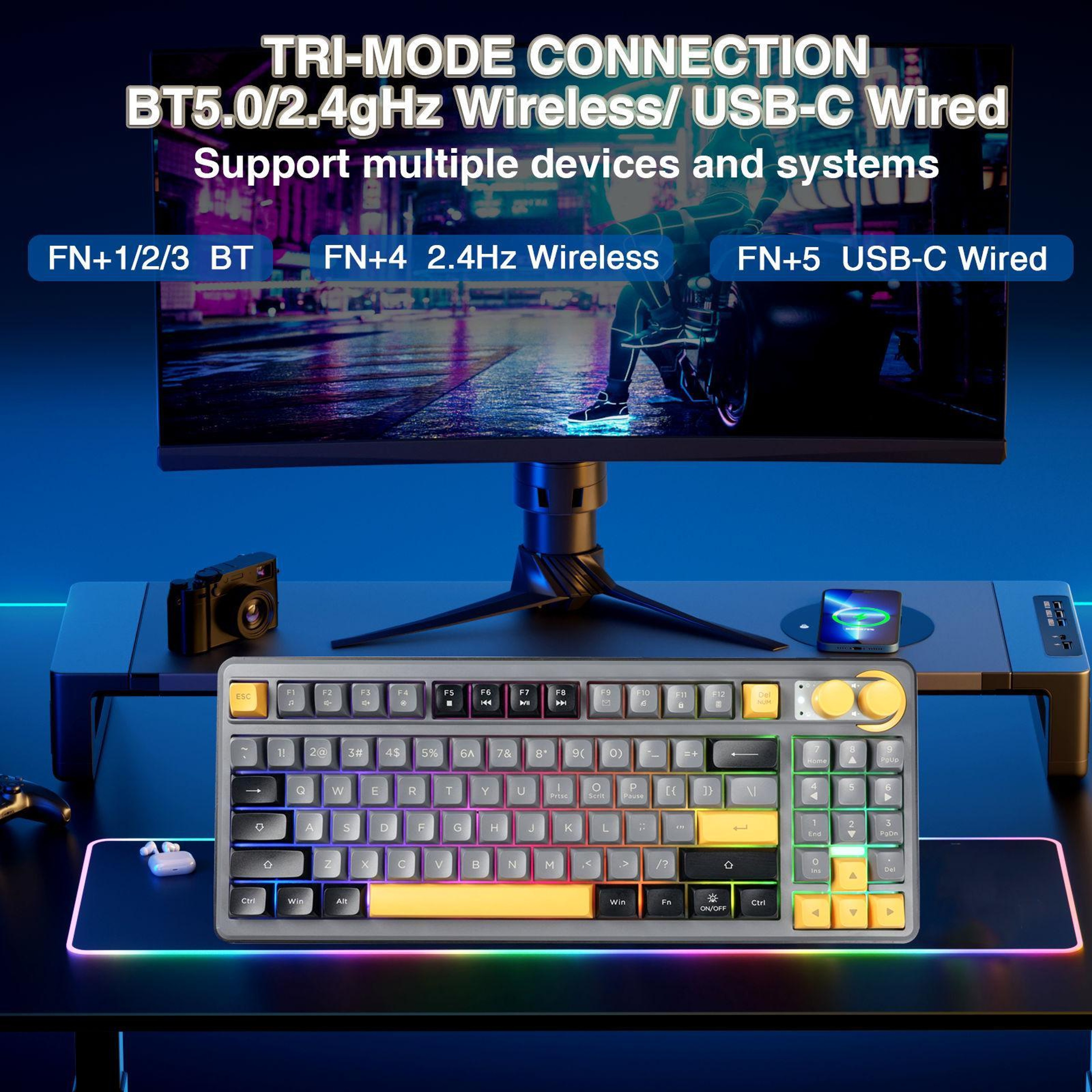 SOLAKAKA SK90 Tri-Mode Wireless Keyboard with Numpad, RGB Lighting and Silent Keys – view 4