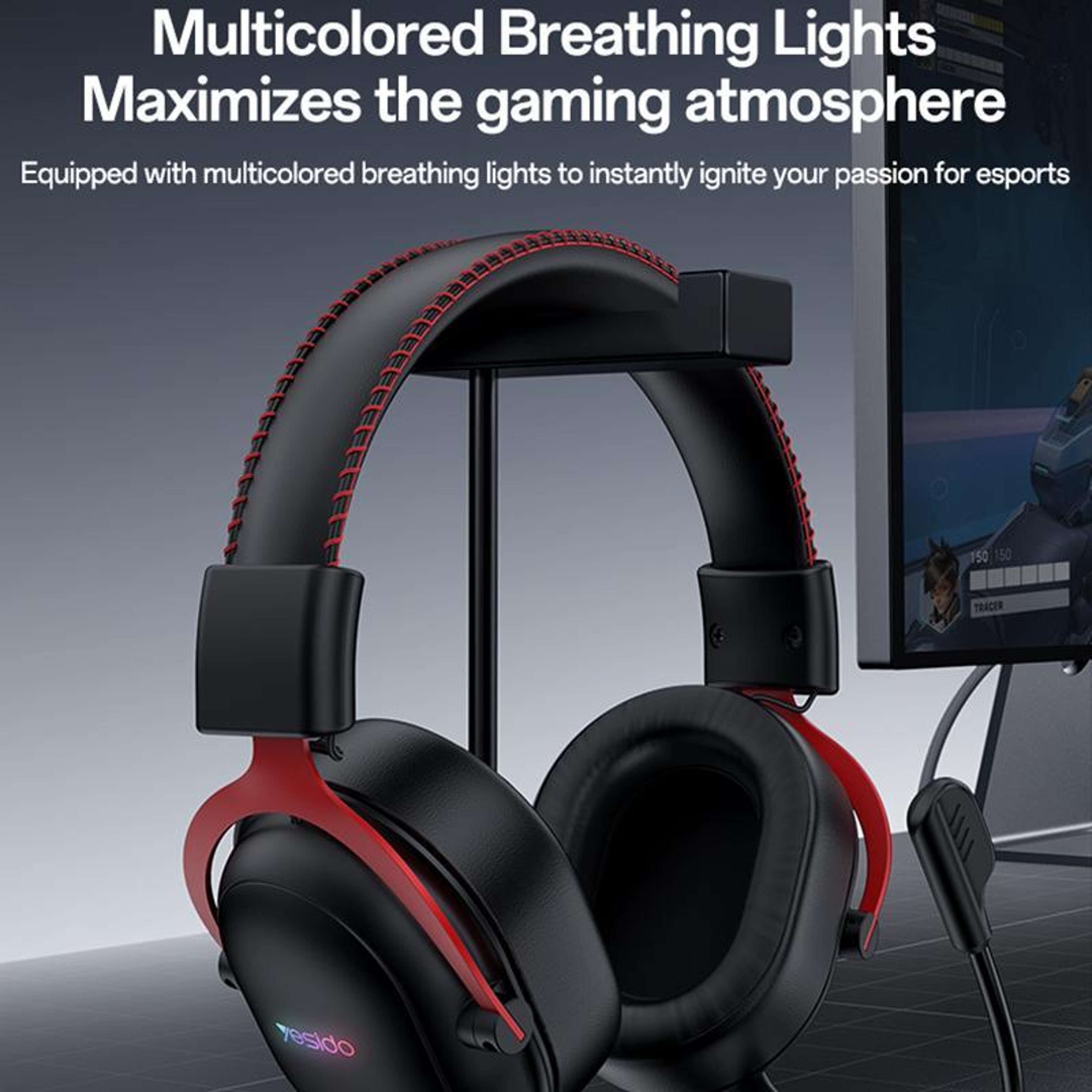 Yesido EK07 Tri-Mode Wireless Gaming Headset with RGB Lighting, 50mm Drivers and Detachable Mic – view 9