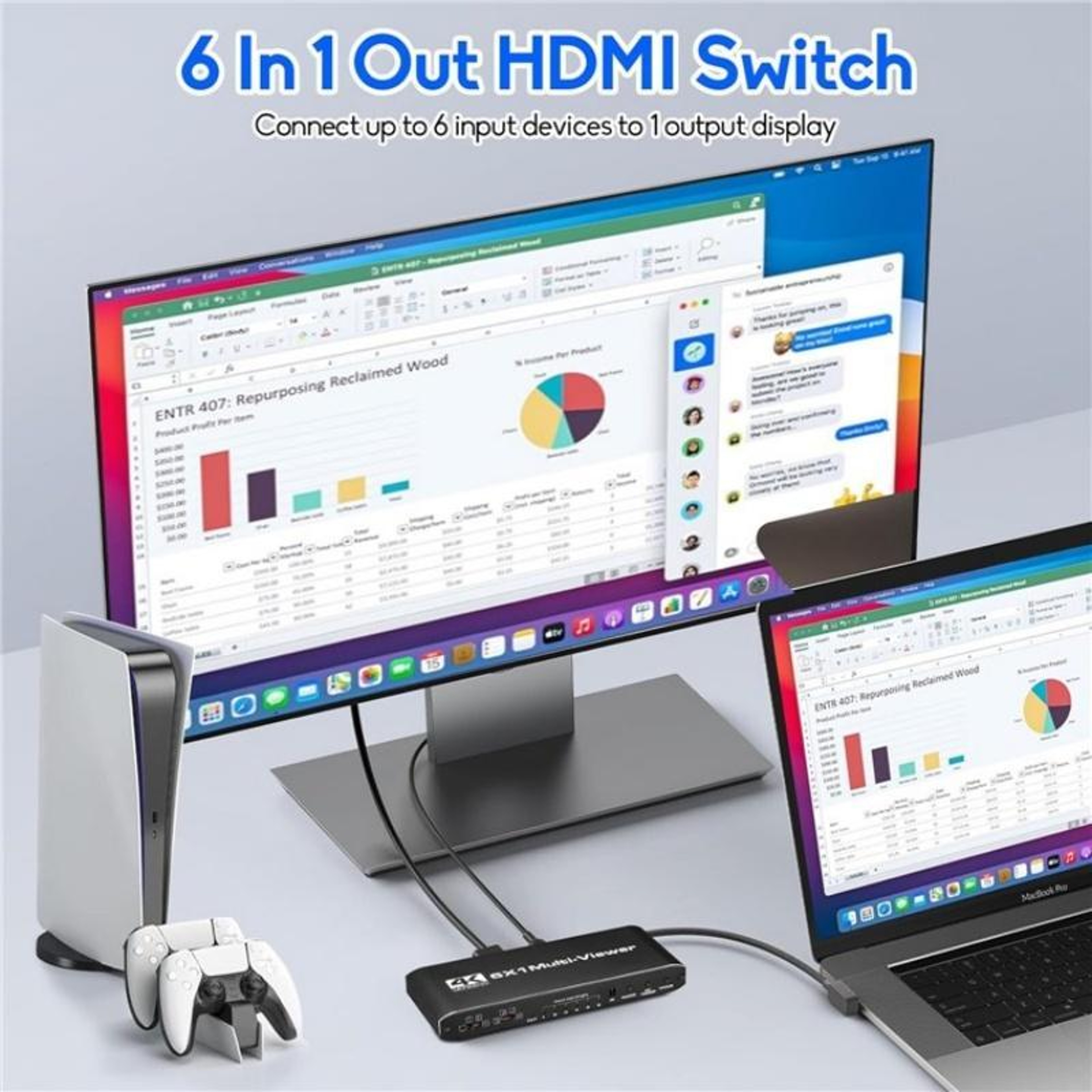 JQF2 4K HDMI Multiviewer 6x1 Seamless Switcher with Multi-Screen Display – view 3