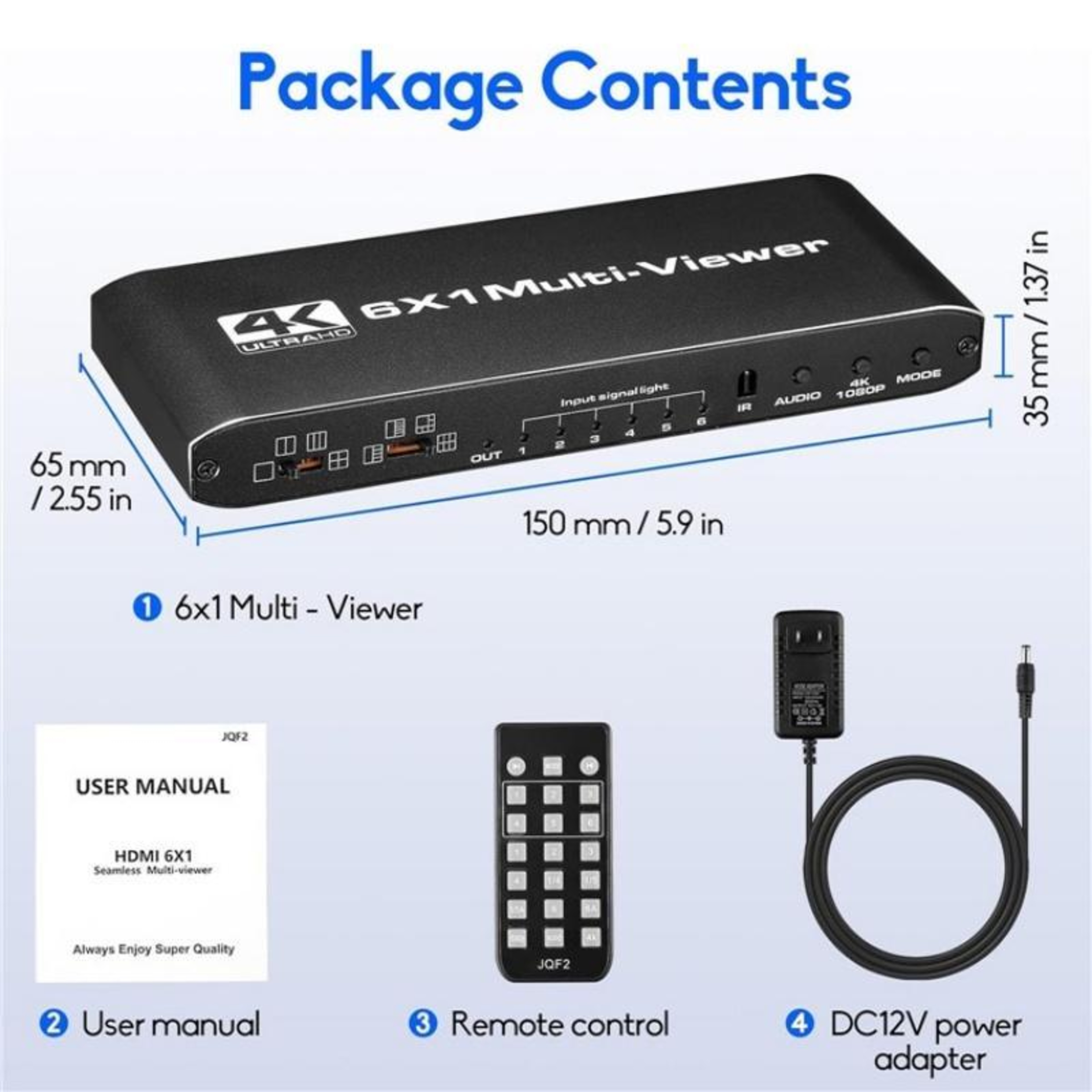 JQF2 4K HDMI Multiviewer 6x1 Seamless Switcher with Multi-Screen Display – view 9