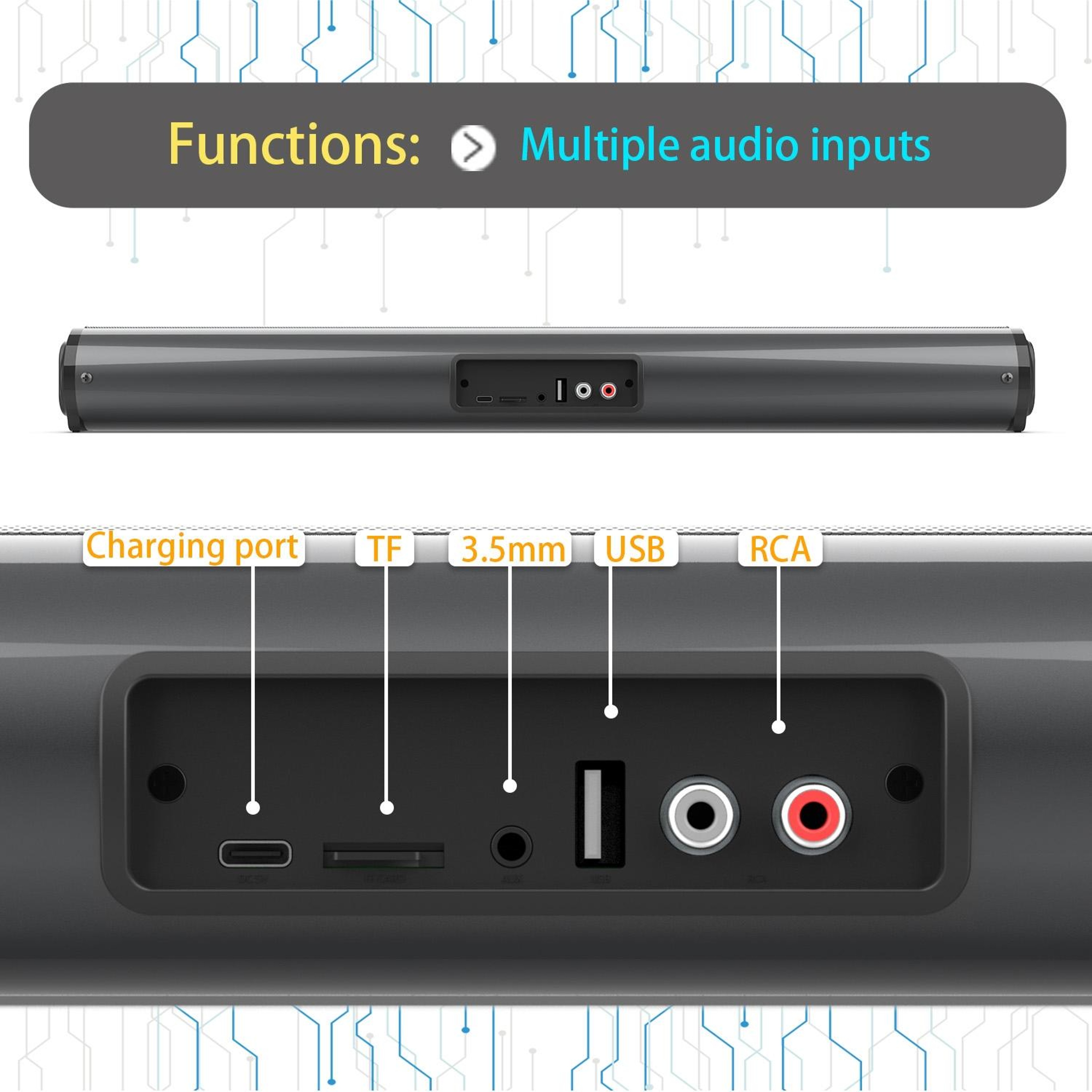 BS-10 20W Bluetooth Soundbar for TV with Remote Control and Multi-Input Audio – view 6
