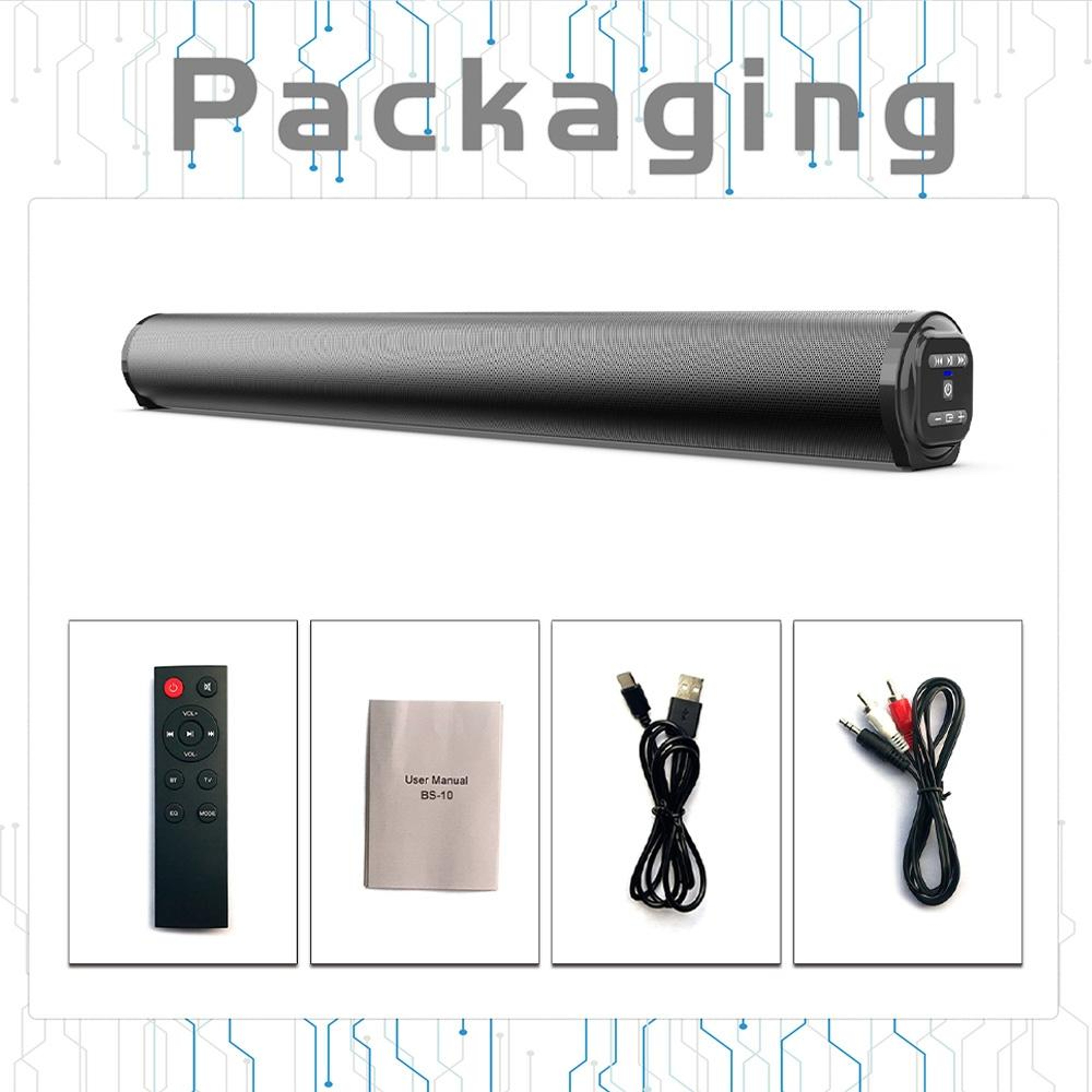 BS-10 20W Bluetooth Soundbar for TV with Remote Control and Multi-Input Audio – view 10
