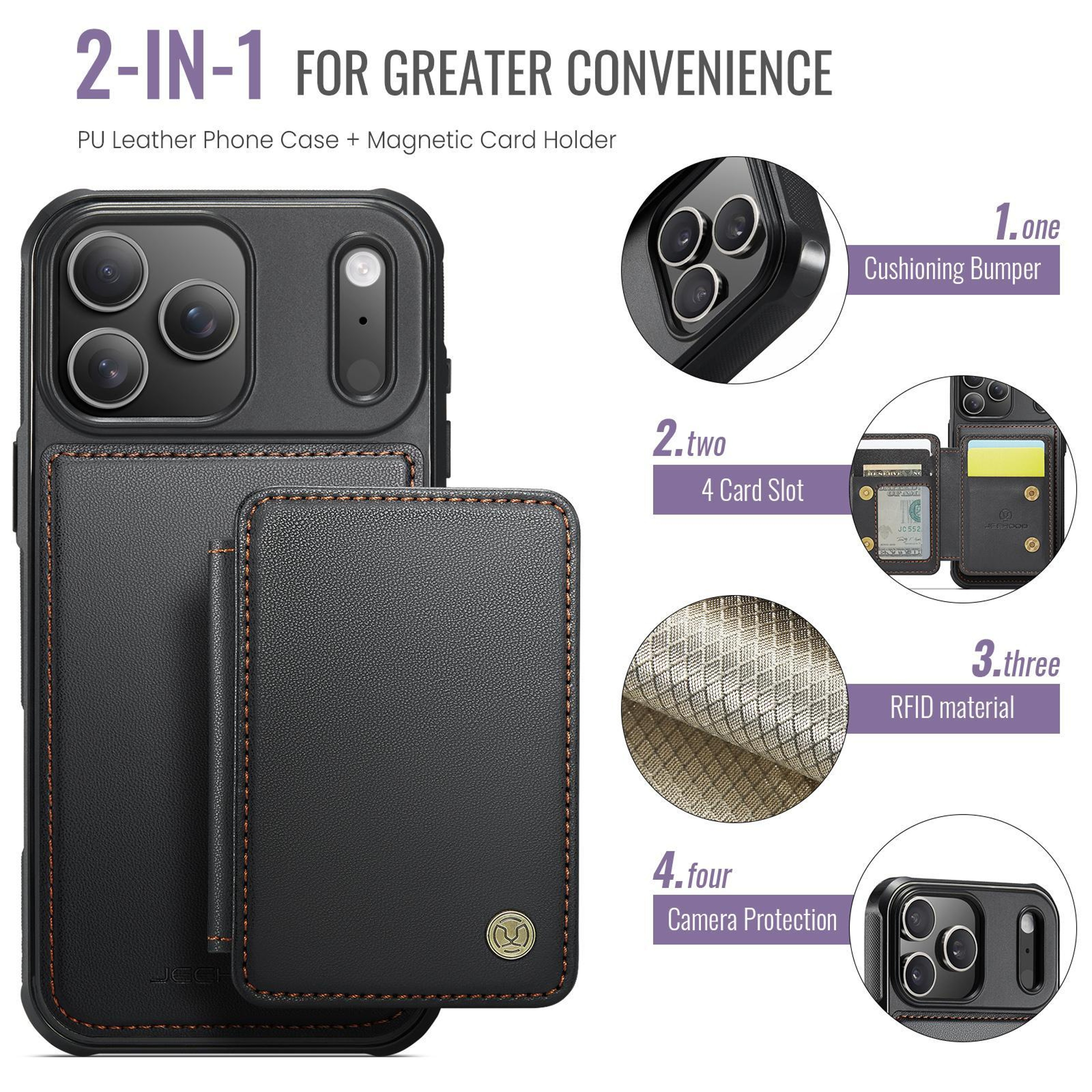 JEEHOOD J05 IPhone 18 Pro RFID Wallet Case With Detachable Magnetic Card Holder 1