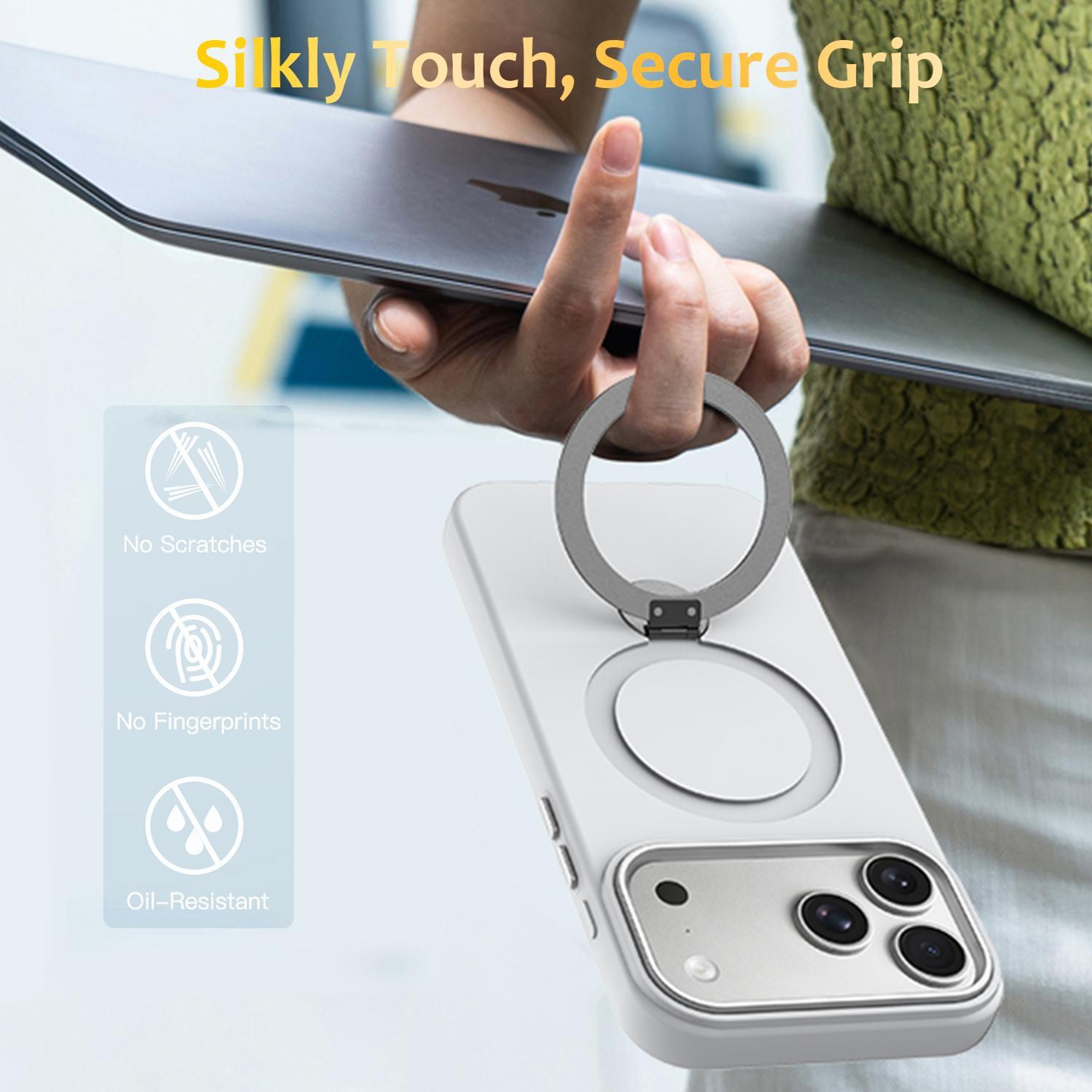 IPhone 18 Pro Max Ring Holder Case With 360 Stand Hybrid Protective Case With TPU PC Construction 1