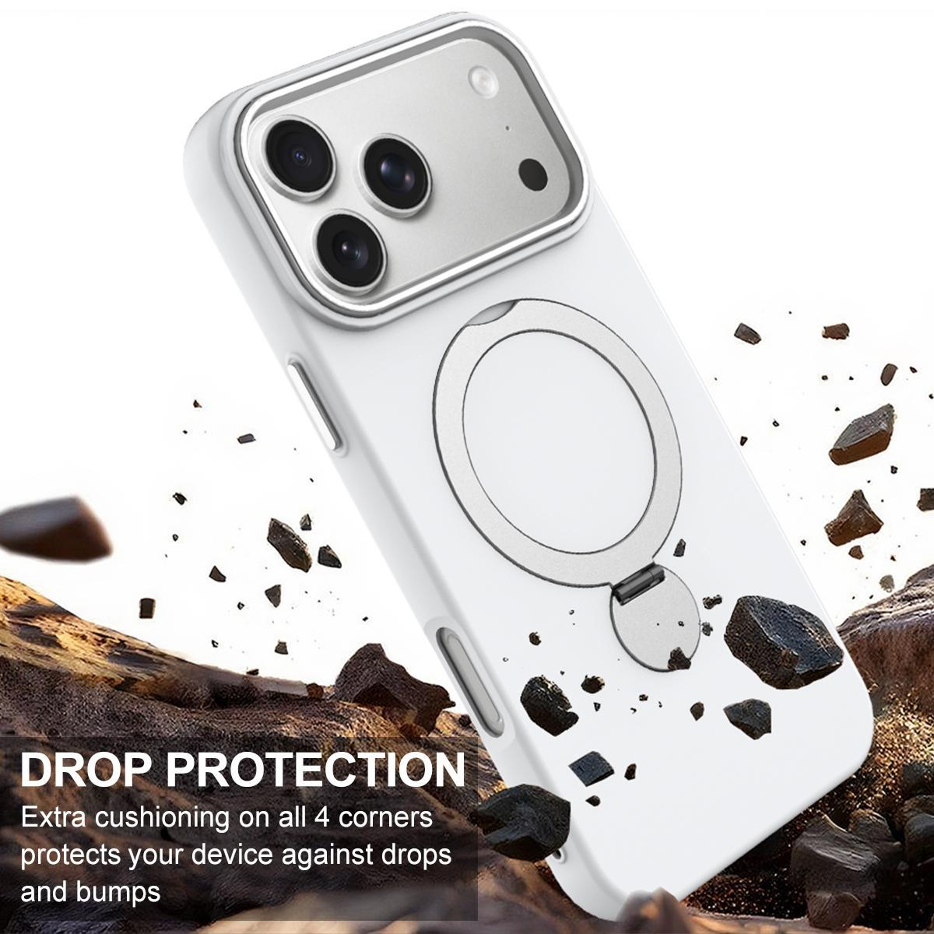 IPhone 18 Pro Max Ring Holder Case With 360 Stand Hybrid Protective Case With TPU PC Construction 3