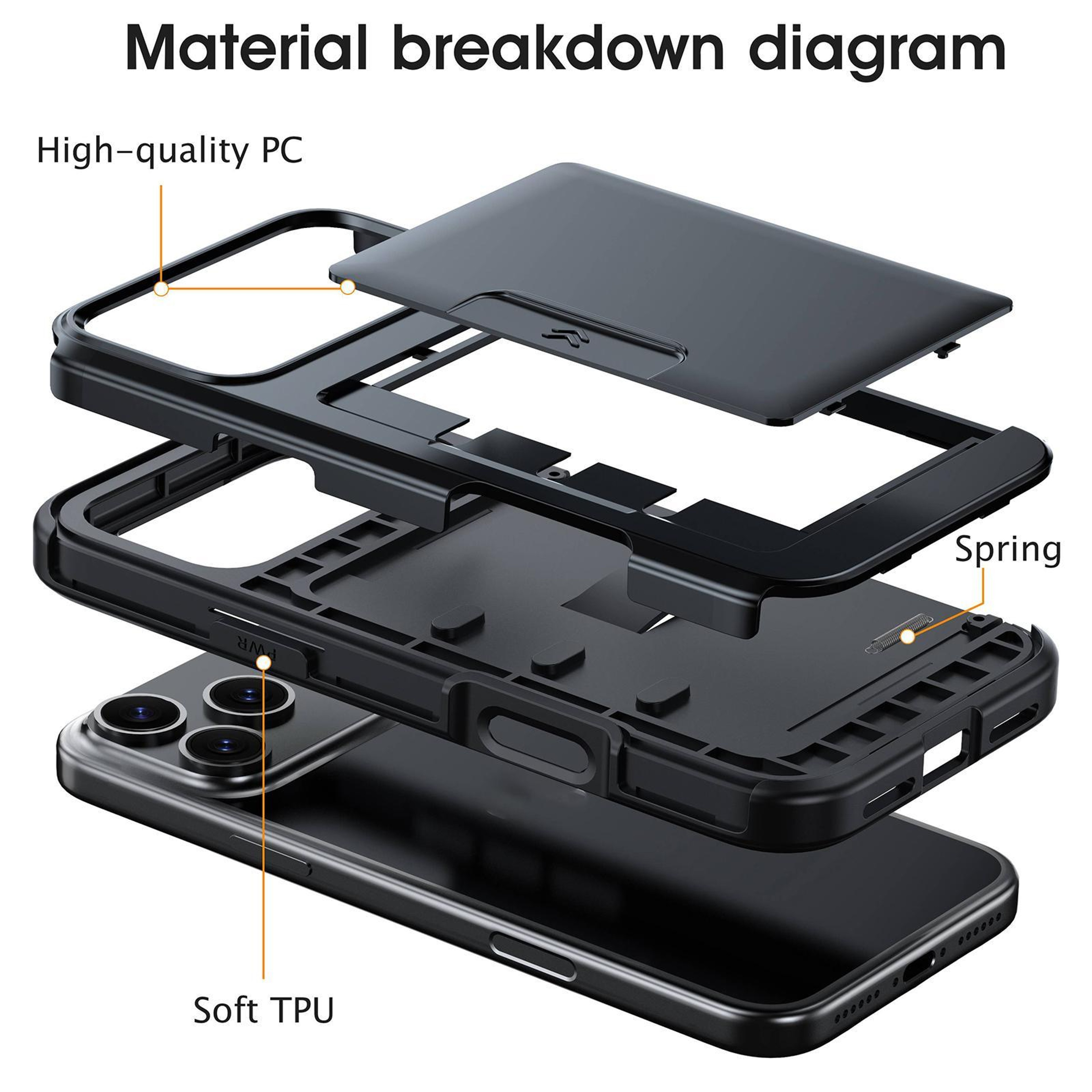 IPhone 18 Pro Wallet Case With Sliding Card Slot And Durable PC TPU Protection 2