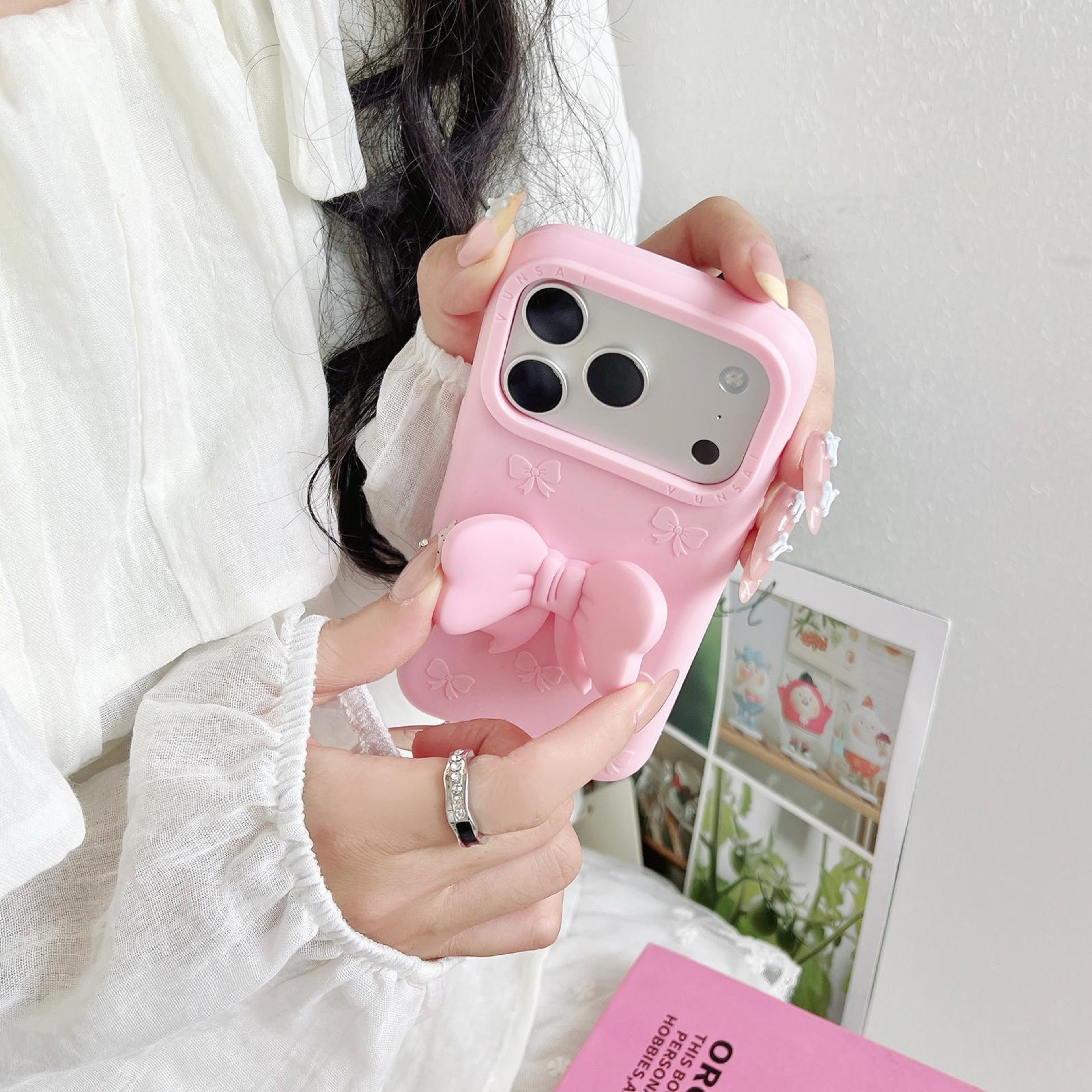 Cute 3D Bow IPhone 18 Pro Silicone Case With HandsFree Stand 5