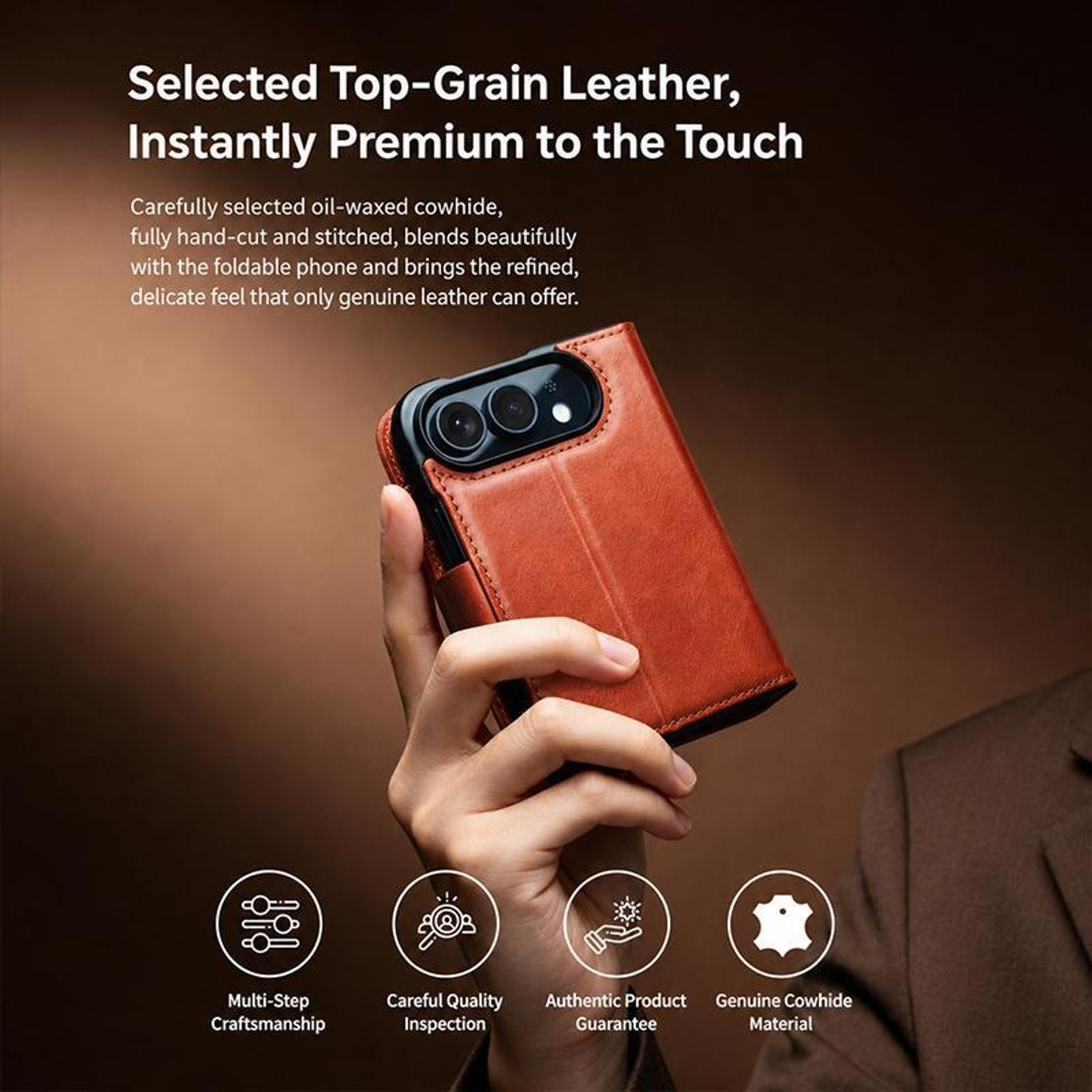 QIALINO Vintage Genuine Leather iPhone Duo Case with Calfskin Grip and Scratch Protection – view 4