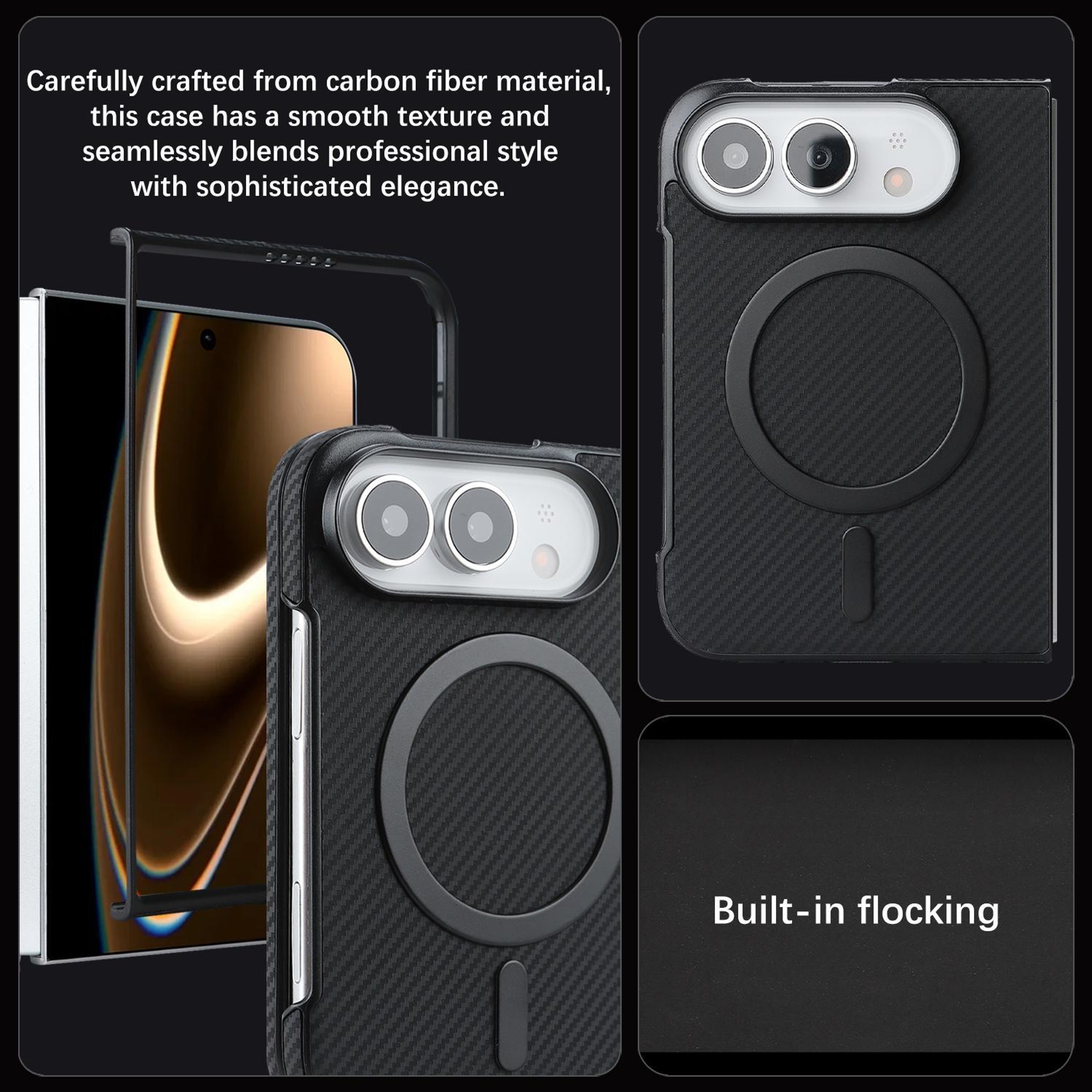 Carbon Fiber MagSafe IPhone Duo Case With Faux Leather Finish And Lens Protection 3