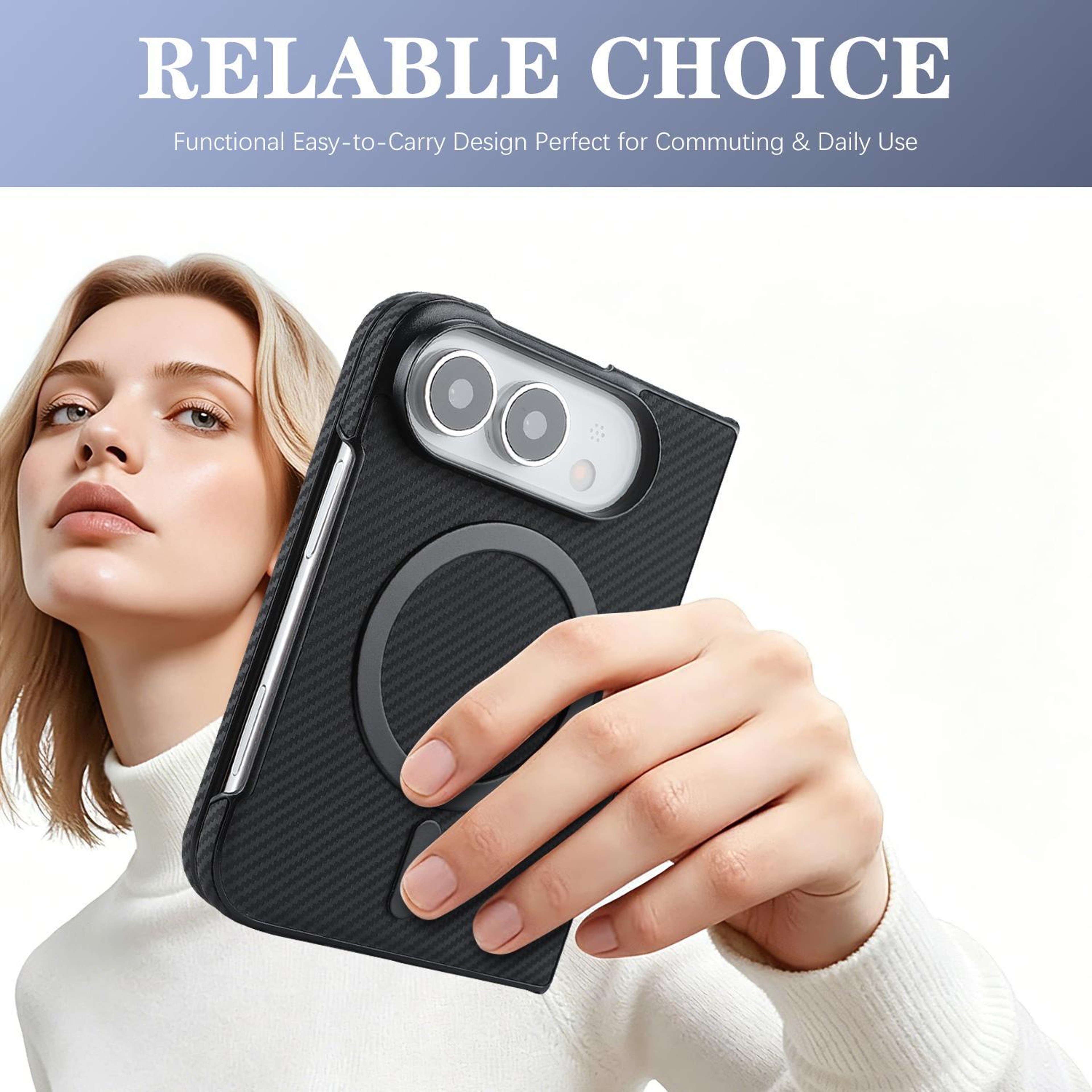 Carbon Fiber MagSafe IPhone Duo Case With Faux Leather Finish And Lens Protection 7