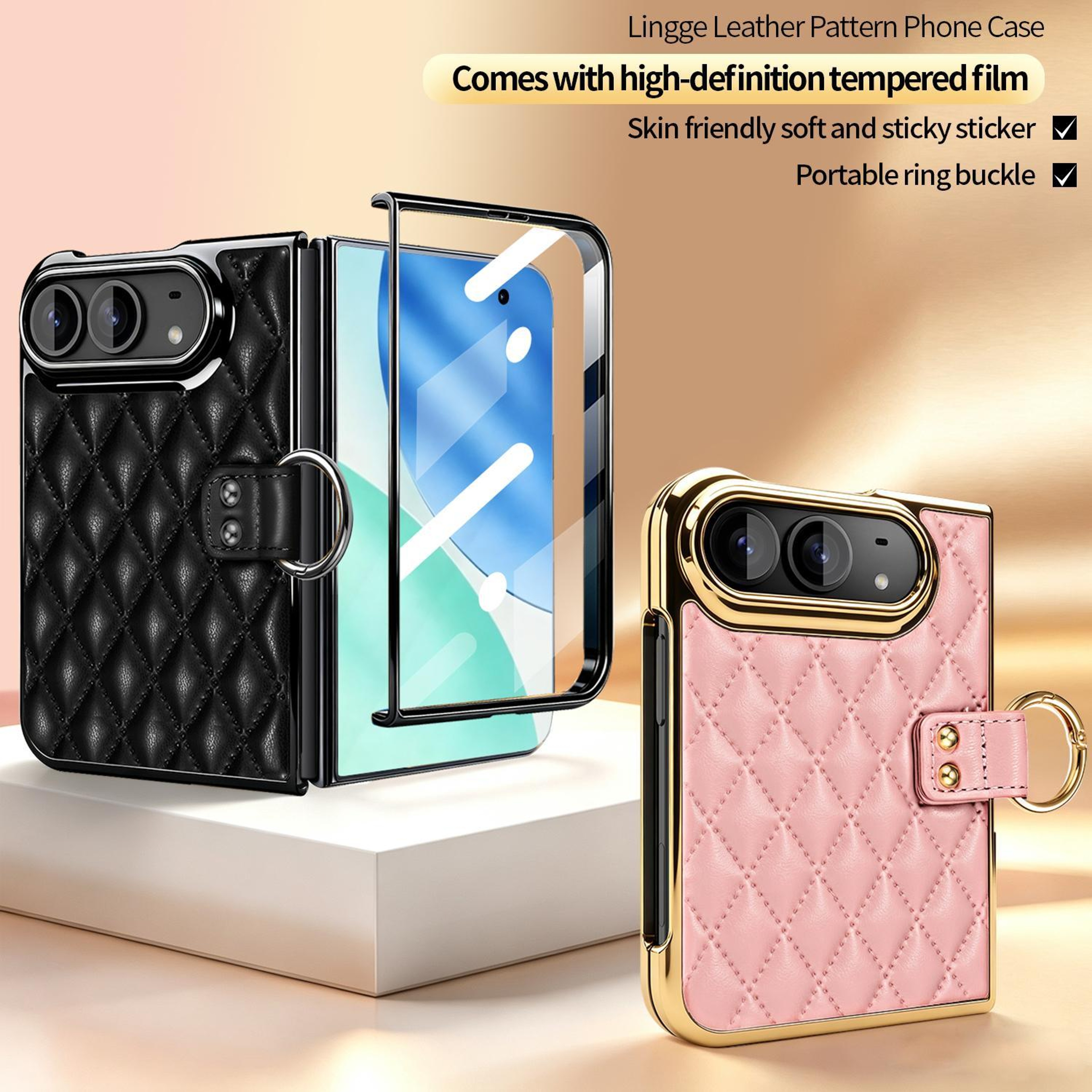 iPhone Duo PU Leather Diamond Pattern Case with Metal Ring Holder – view 2