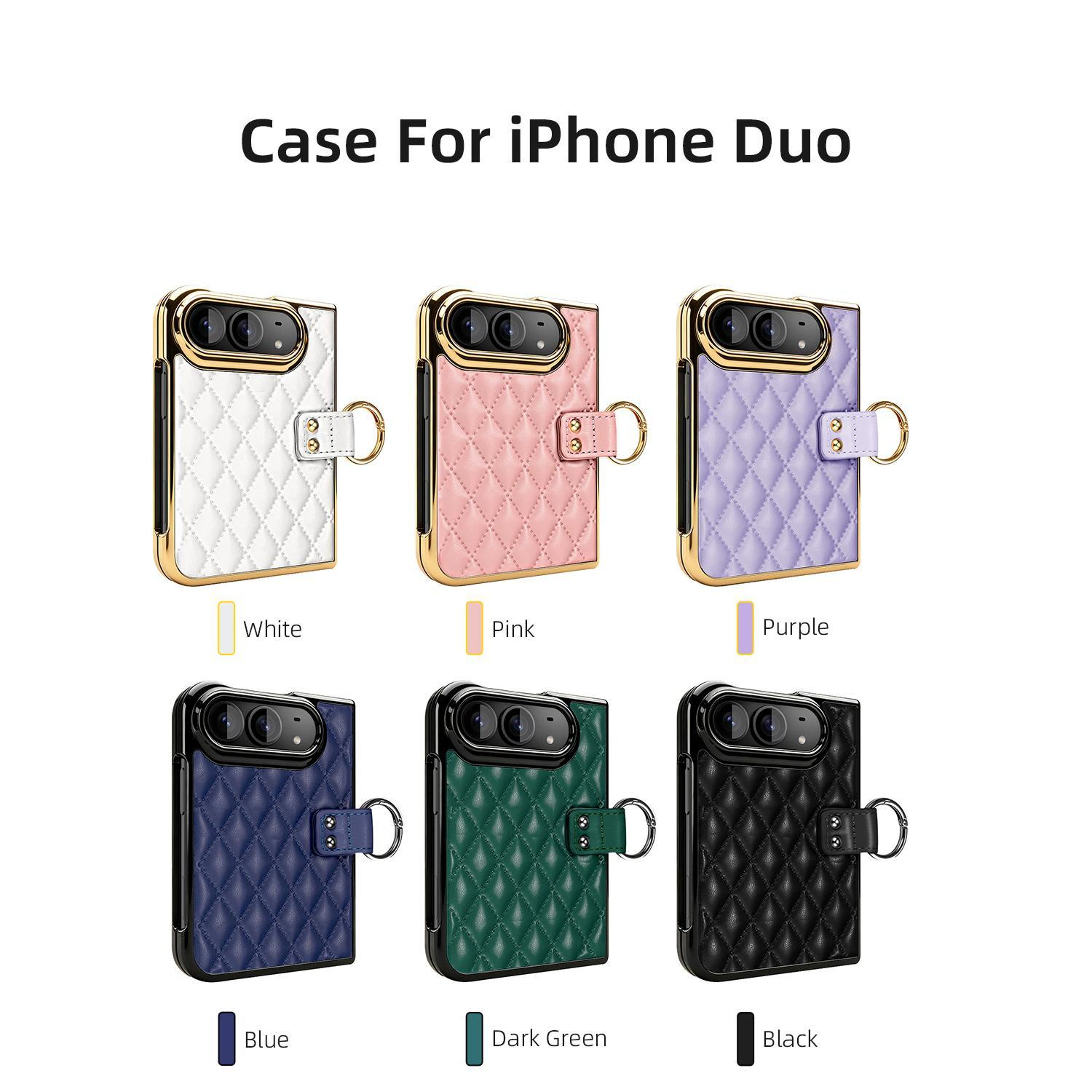 iPhone Duo PU Leather Diamond Pattern Case with Metal Ring Holder – view 3