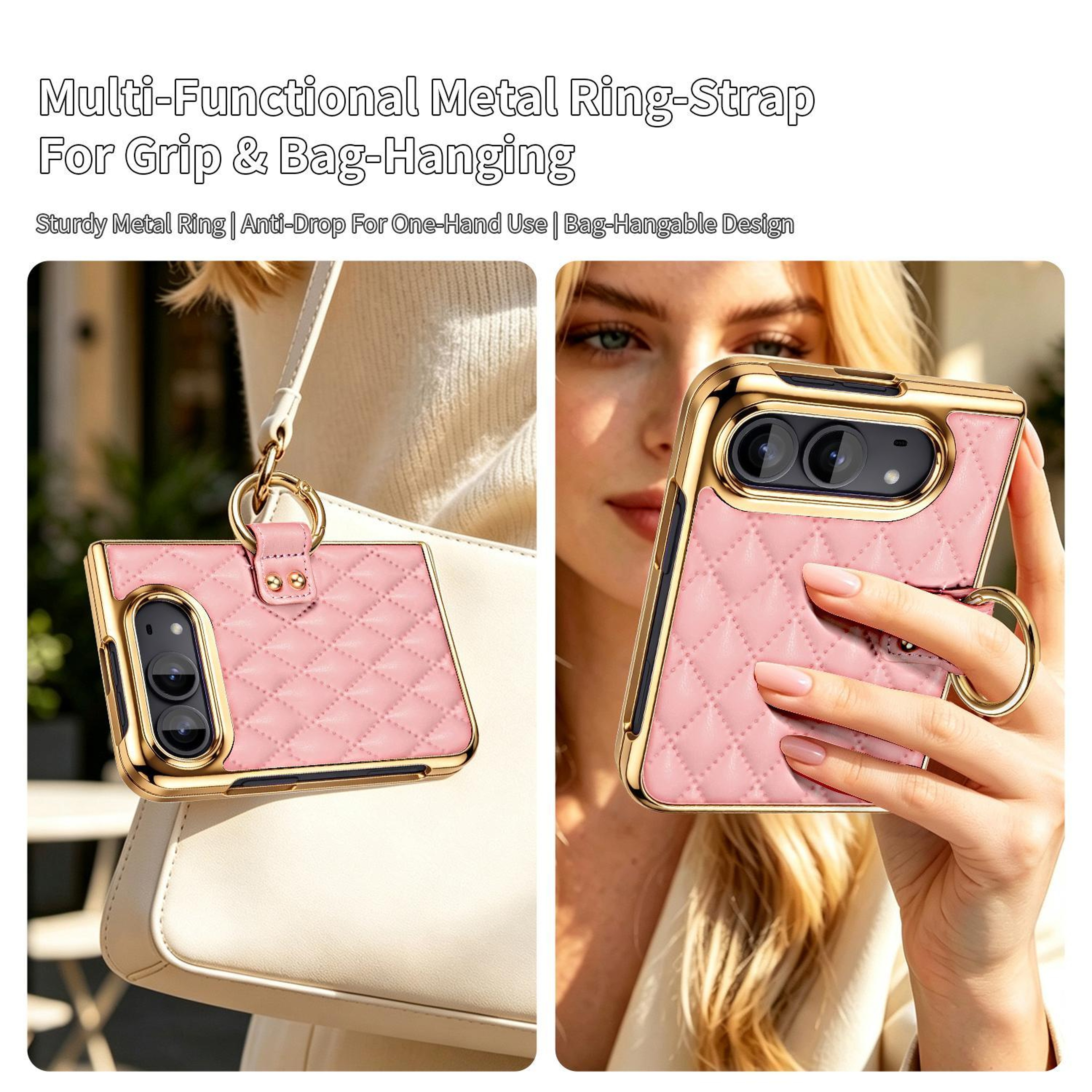 iPhone Duo PU Leather Diamond Pattern Case with Metal Ring Holder – view 10