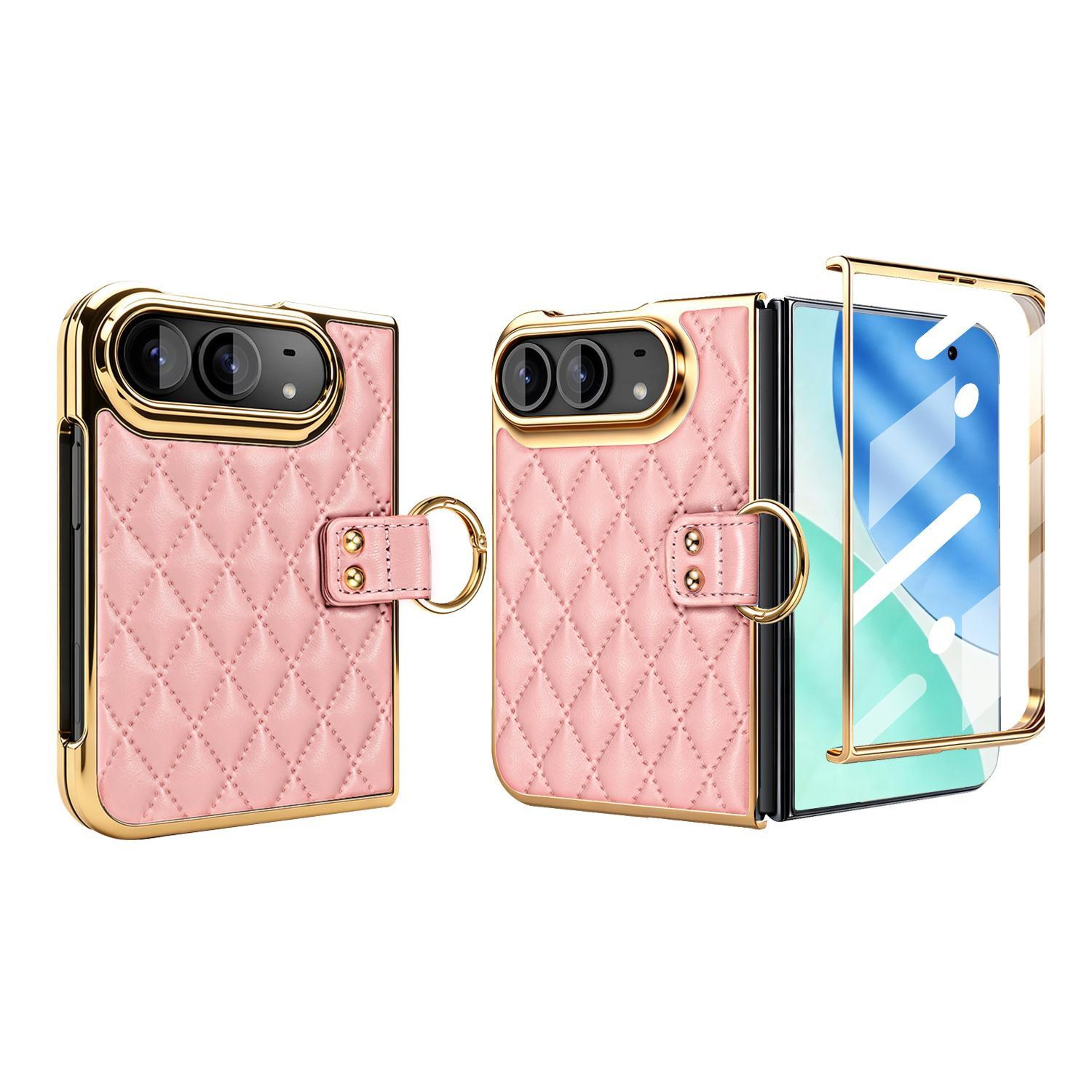 iPhone Duo PU Leather Diamond Pattern Case with Metal Ring Holder – view 14