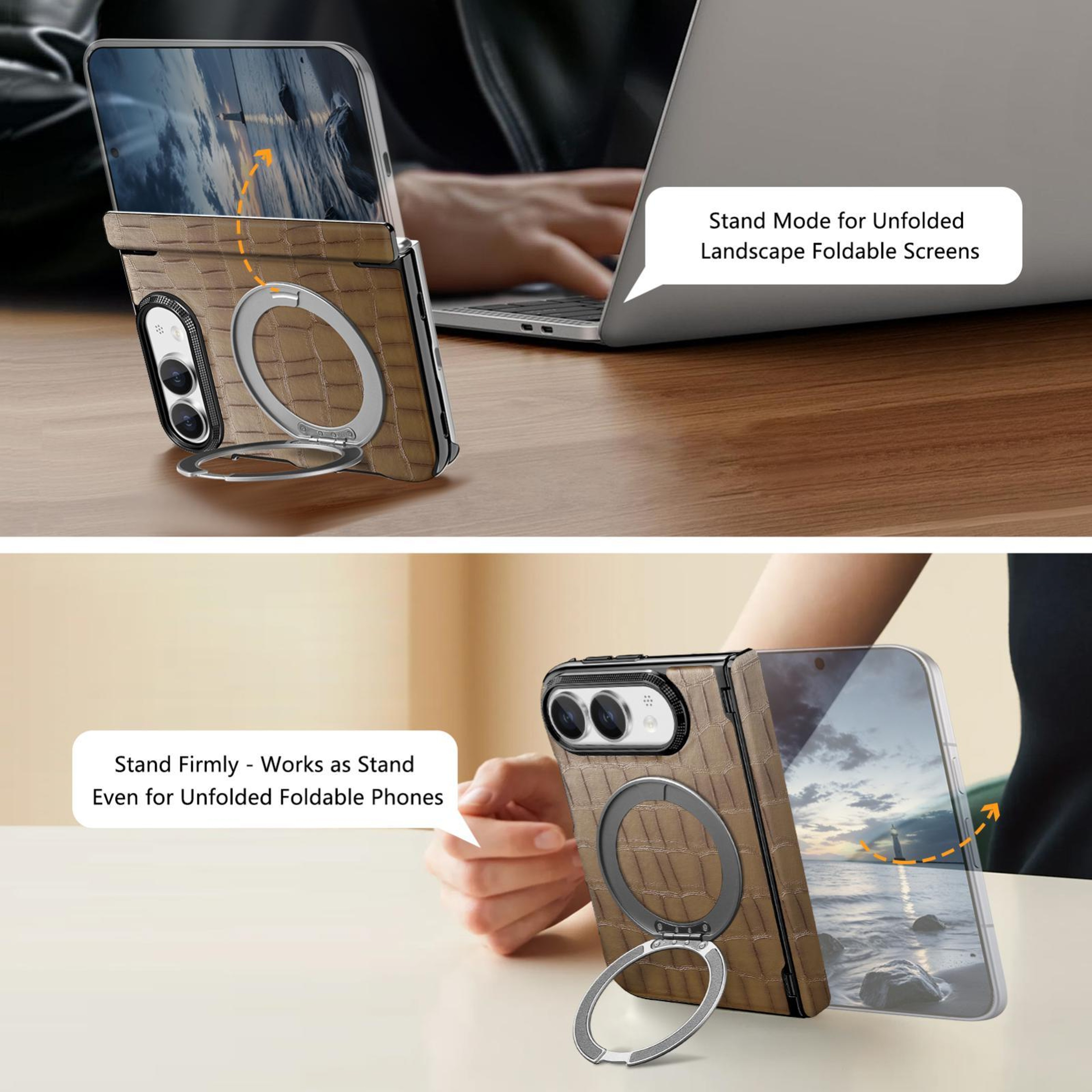 iPhone Duo Retro Crocodile-Texture PU Magnetic Holder Case – view 4