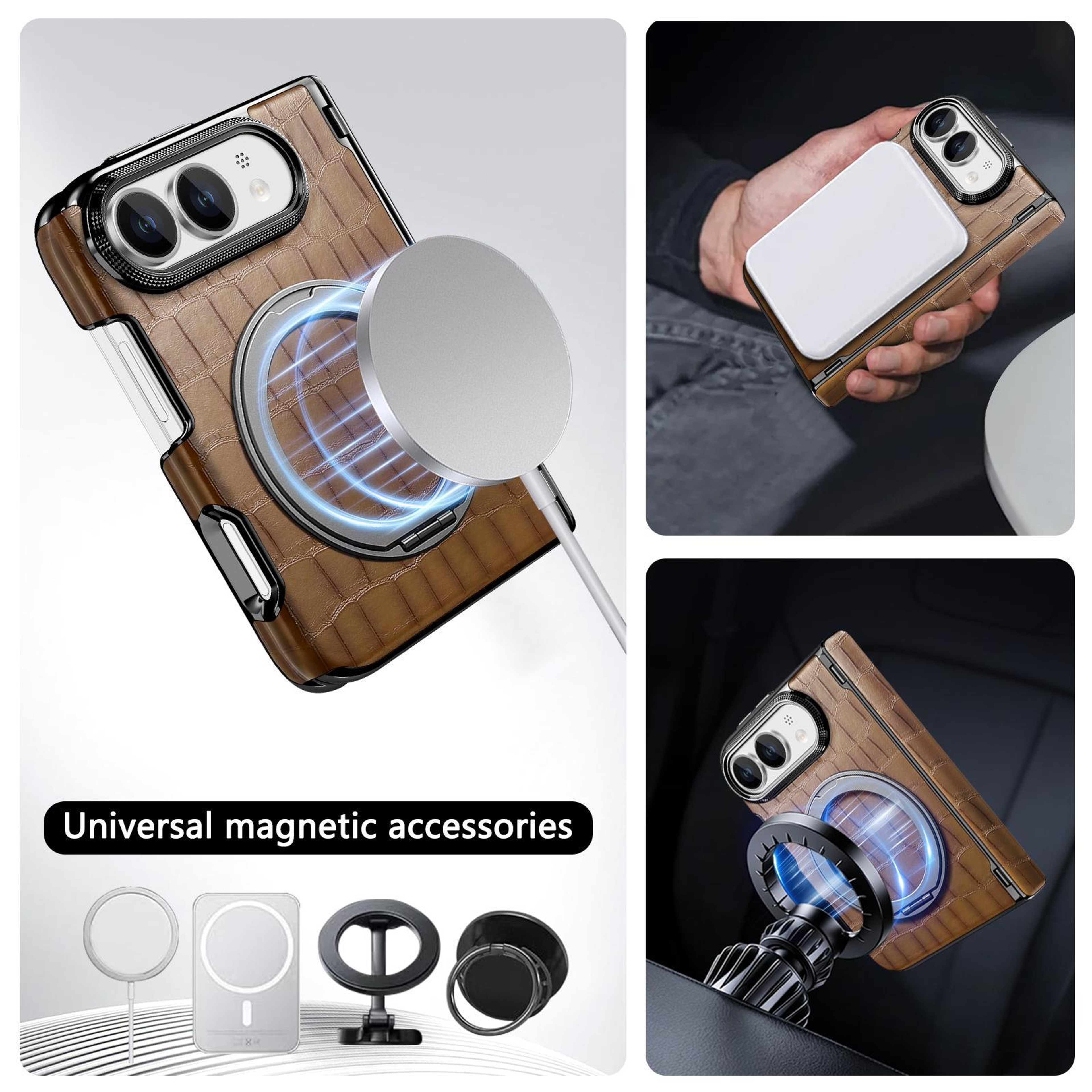 iPhone Duo Retro Crocodile-Texture PU Magnetic Holder Case – view 6