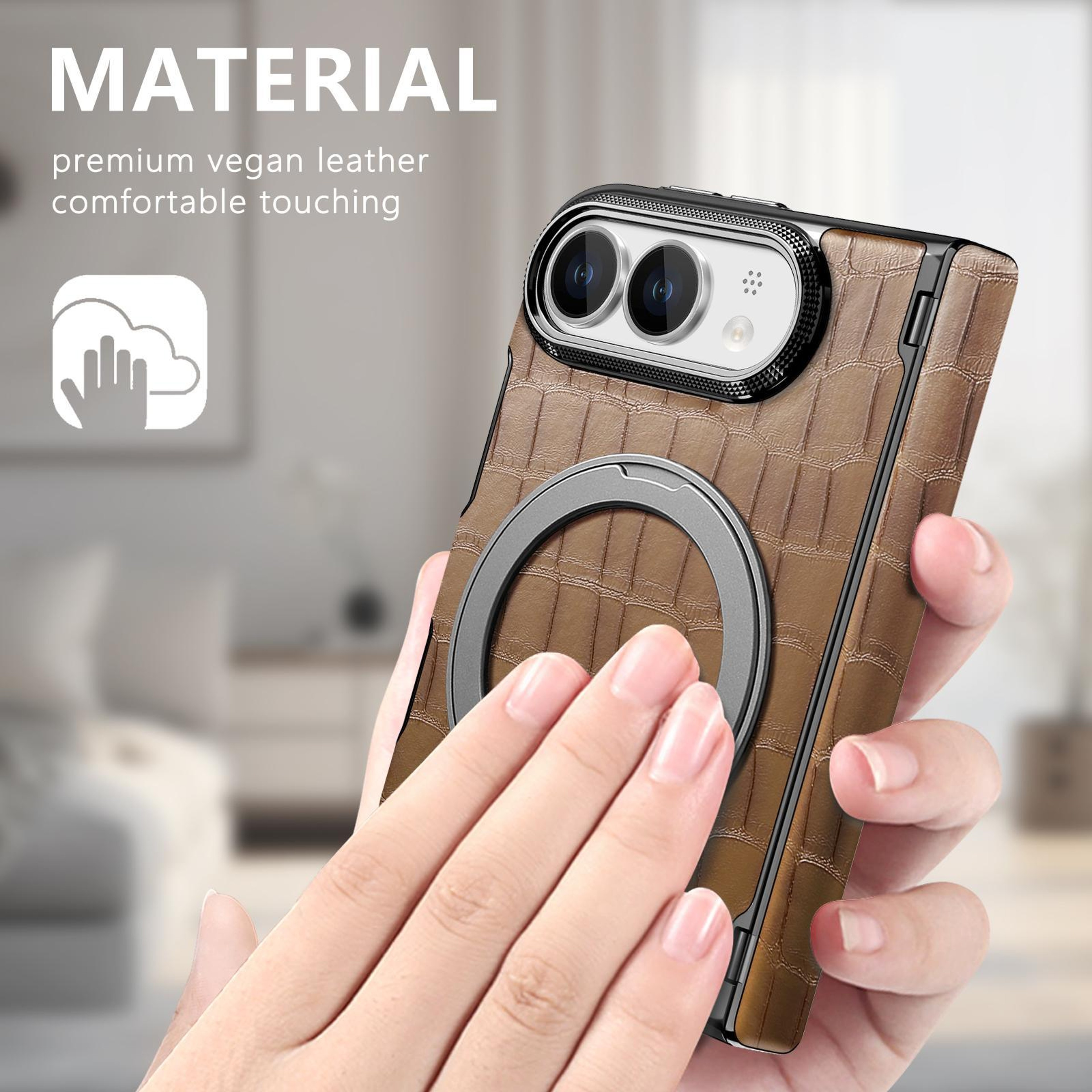 iPhone Duo Retro Crocodile-Texture PU Magnetic Holder Case – view 7
