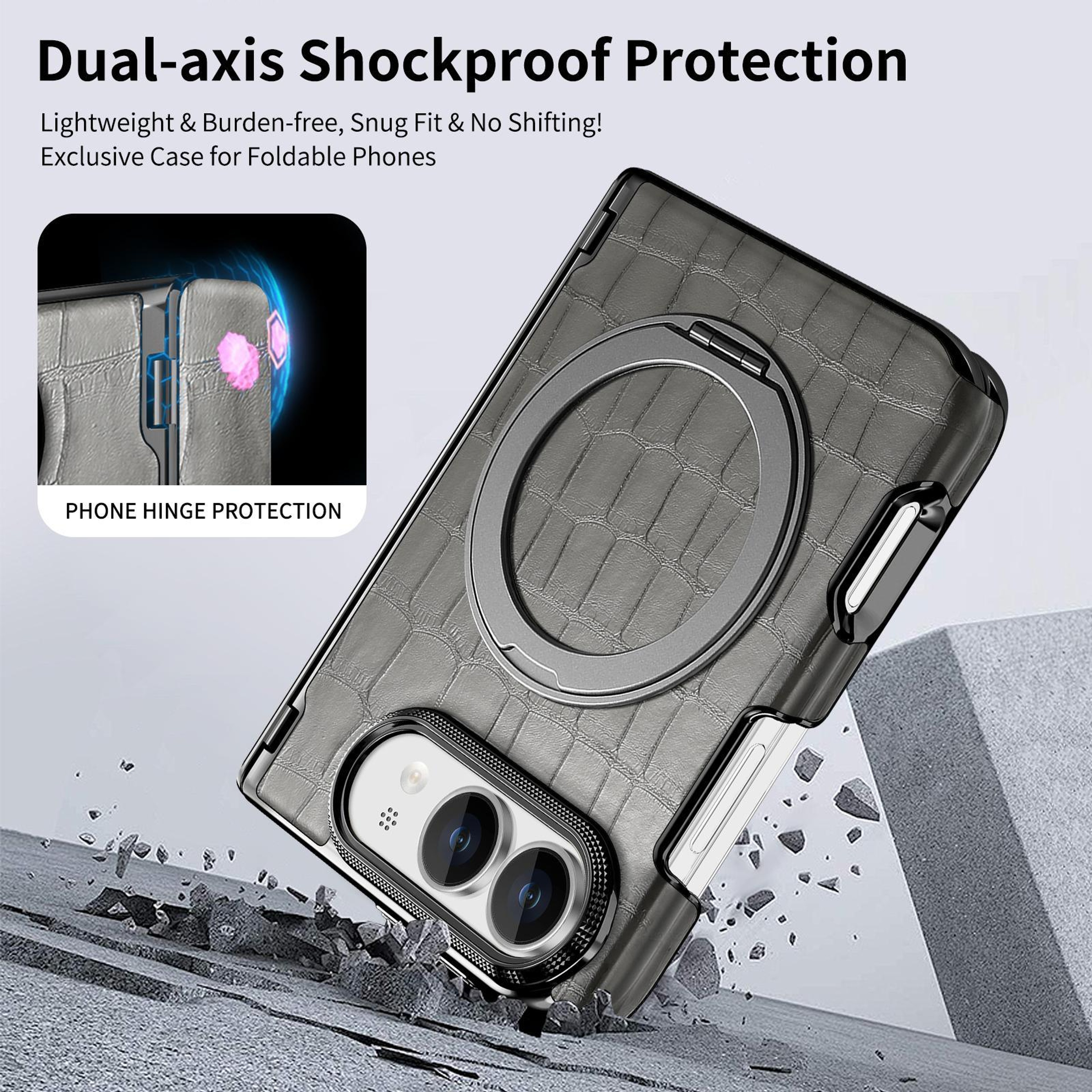 iPhone Duo Retro Crocodile Texture Dual-Hinge Magnetic Holder Case – view 2